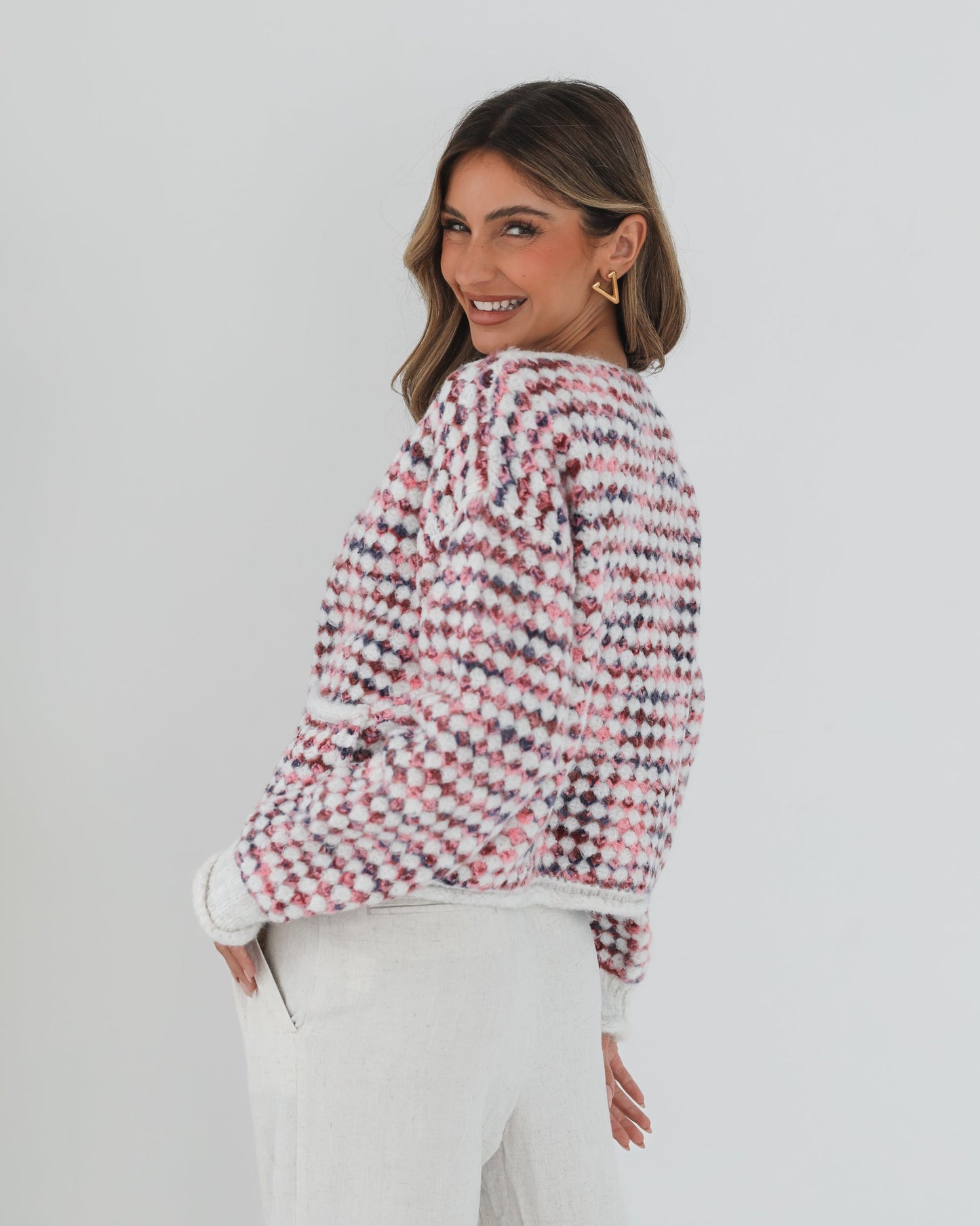 Aica Pink Print Cardigan | Women's Knit Cardigan