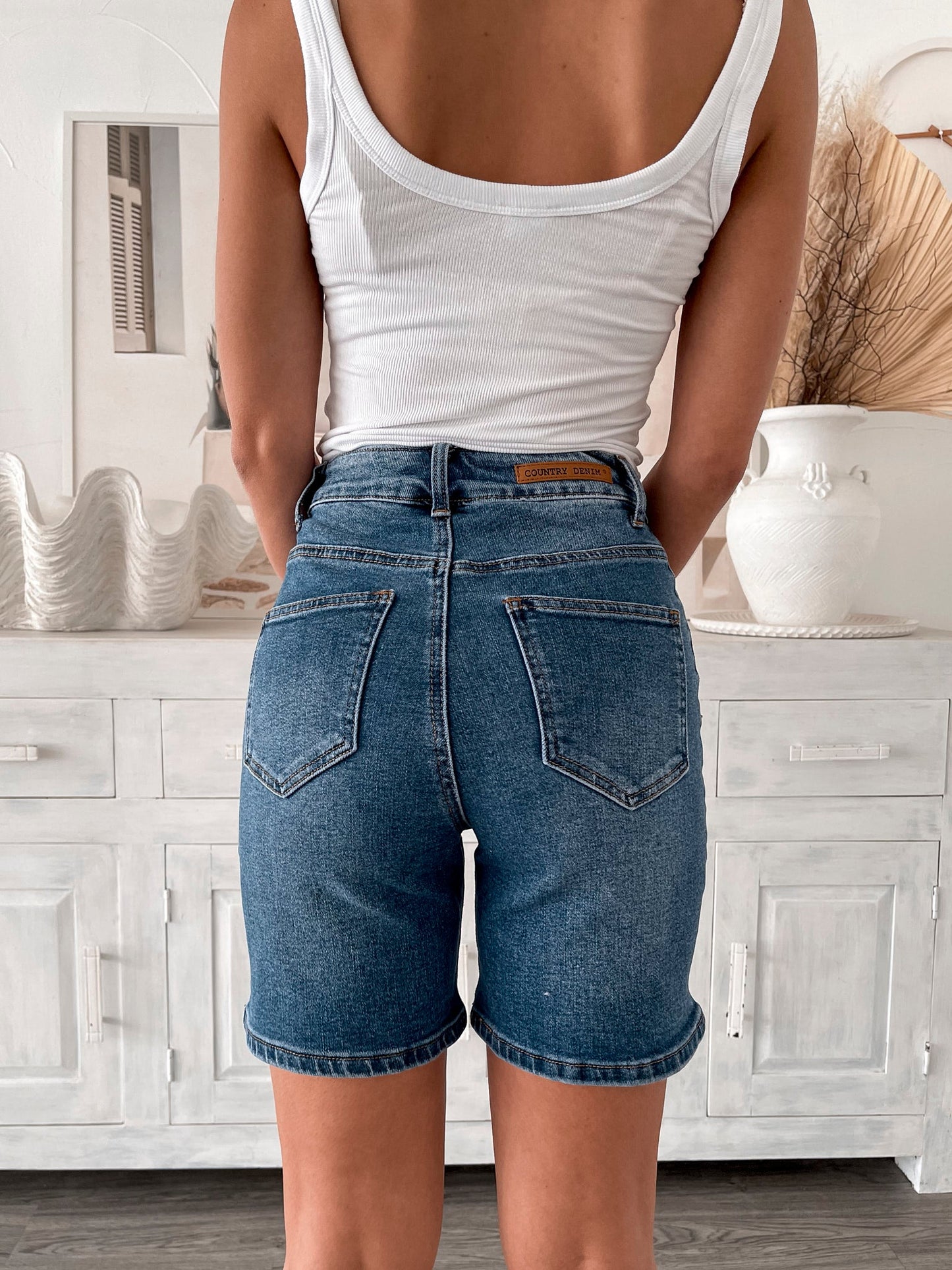 Alaiya Dark Denim Shorts | Women's High Waisted Denim Shorts