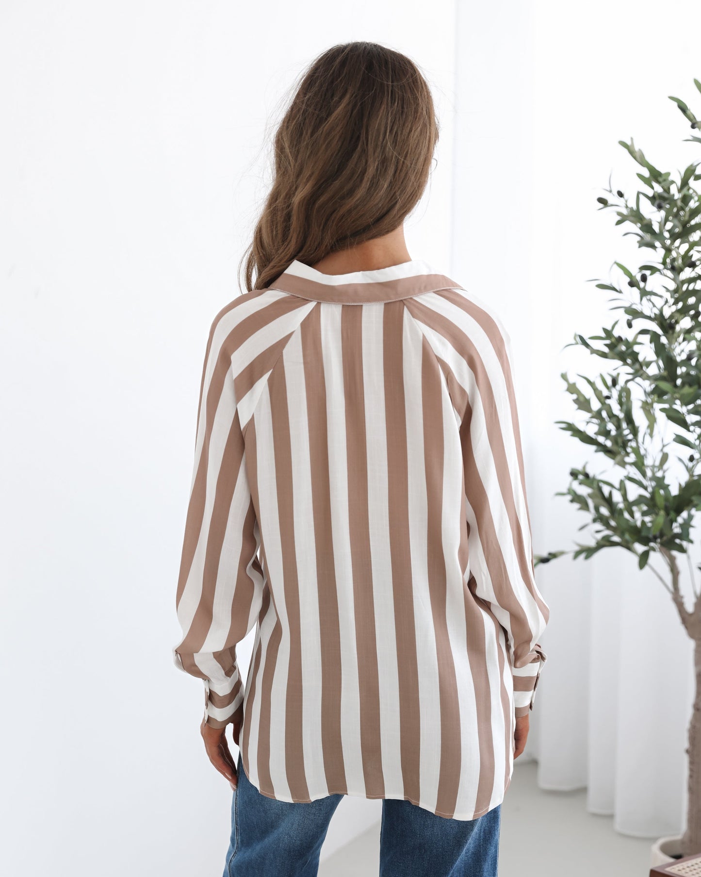 Alayah Shirt - Brown Stripe | Women's Striped Button-Up Shirt