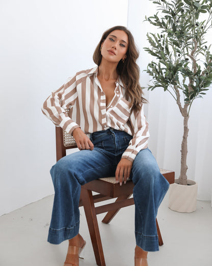 Alayah Shirt - Brown Stripe | Women's Striped Button-Up Shirt