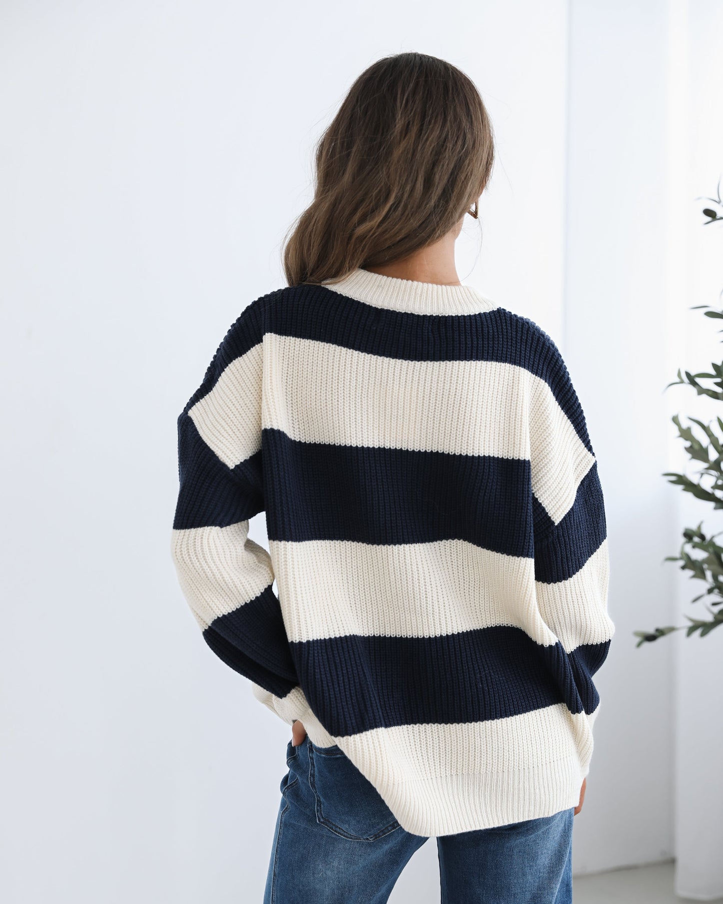 Alisson Knit Navy Multi | Women's Striped Slogan Knit Jumper