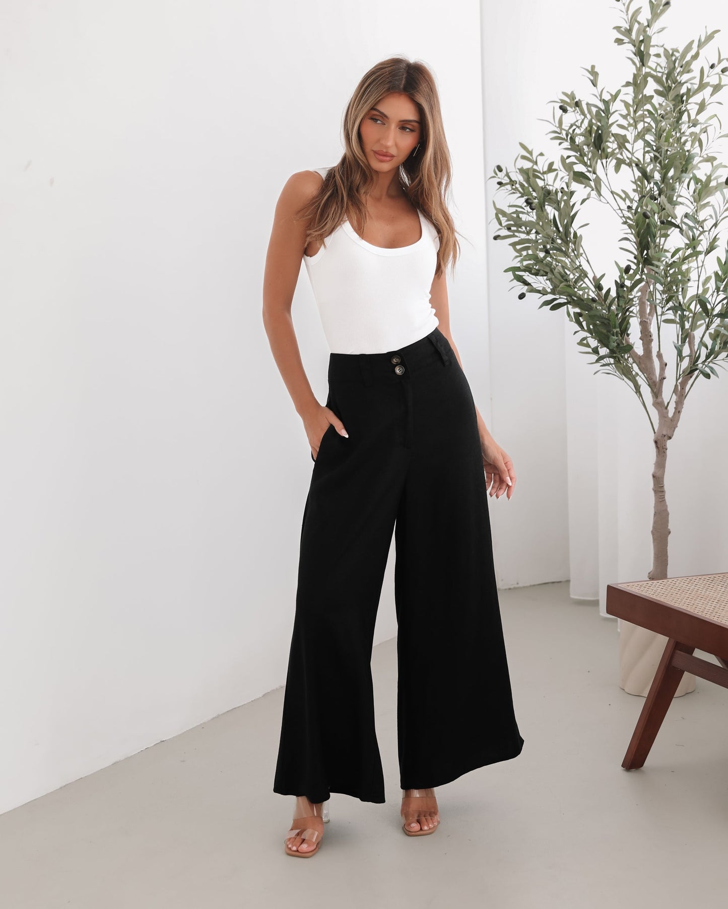 Alka Pants - Black | Women's High Waisted Wide Leg Pants