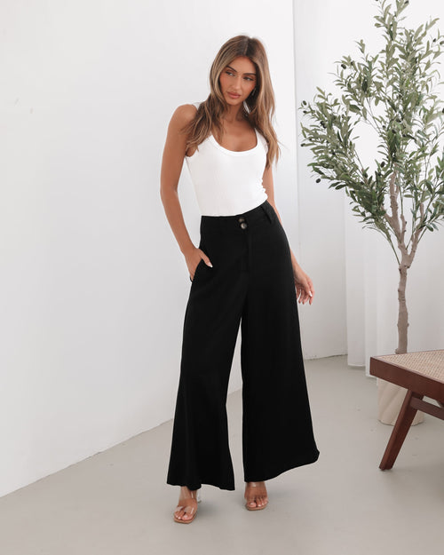 Alka Pants - Black | Women's High Waisted Wide Leg Pants