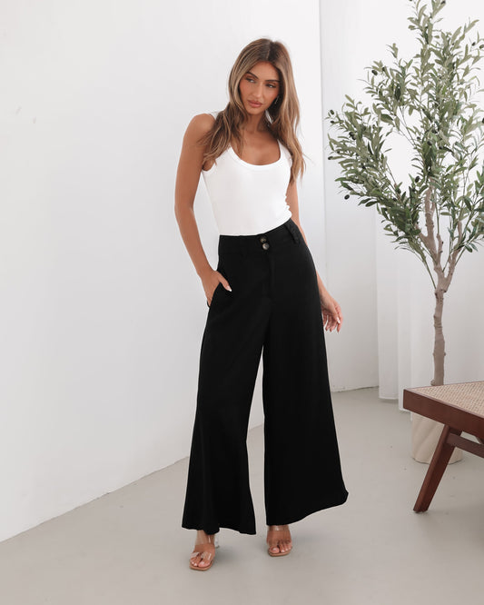 Alka Pants - Black | Women's High Waisted Wide Leg Pants
