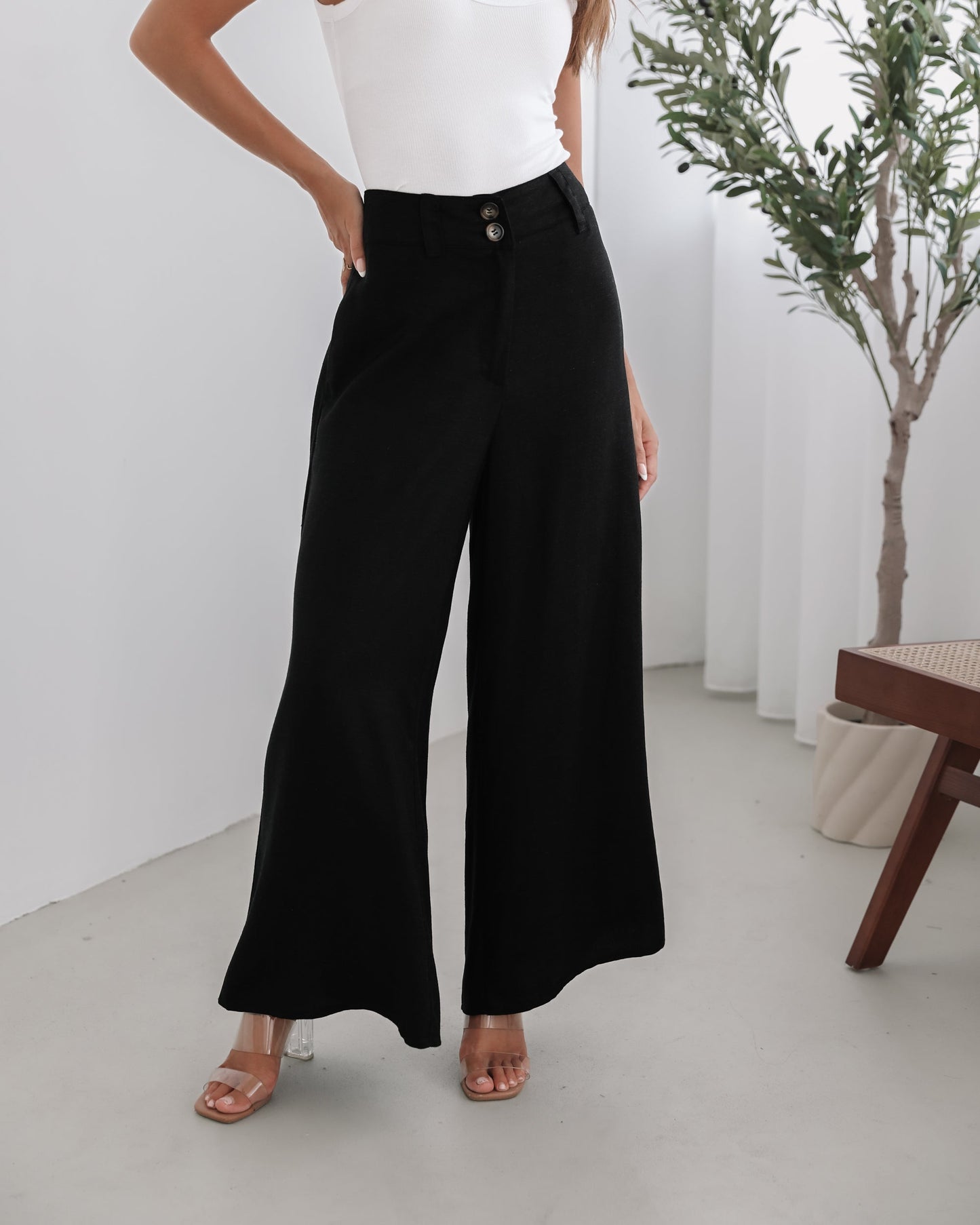 Alka Pants - Black | Women's High Waisted Wide Leg Pants