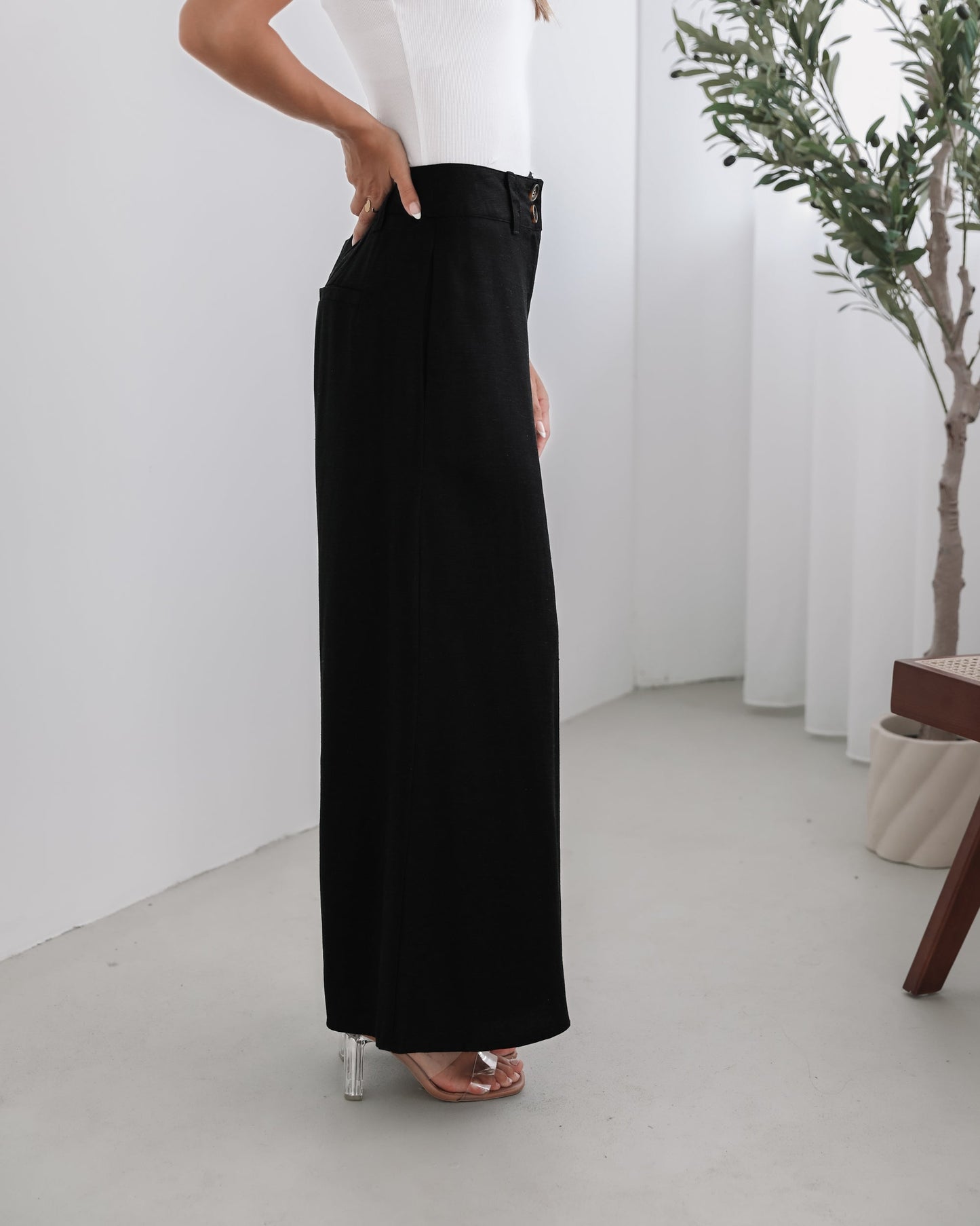 Alka Pants - Black | Women's High Waisted Wide Leg Pants