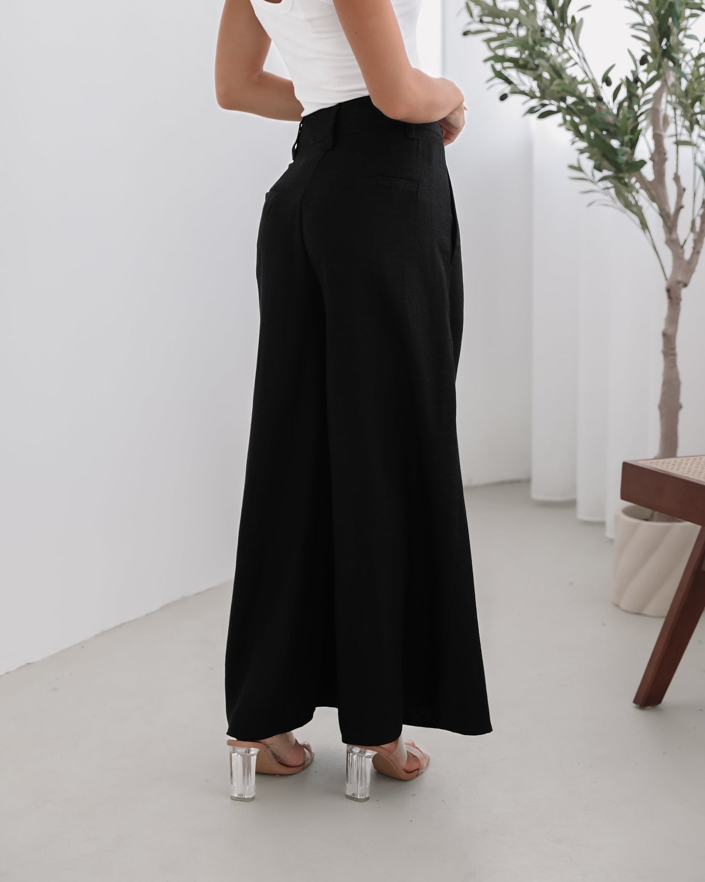 Alka Pants - Black | Women's High Waisted Wide Leg Pants