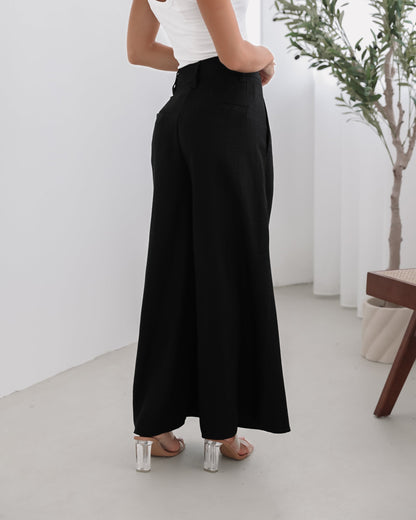 Alka Pants - Black | Women's High Waisted Wide Leg Pants
