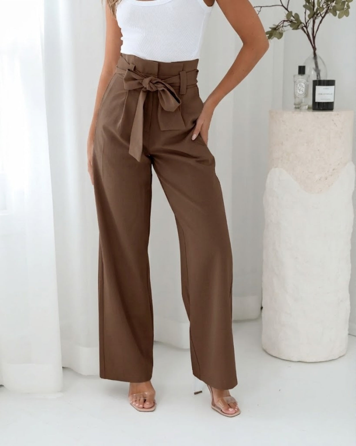 Alma Pants - Ashbrown | Women's High Waisted Wide Leg Pants