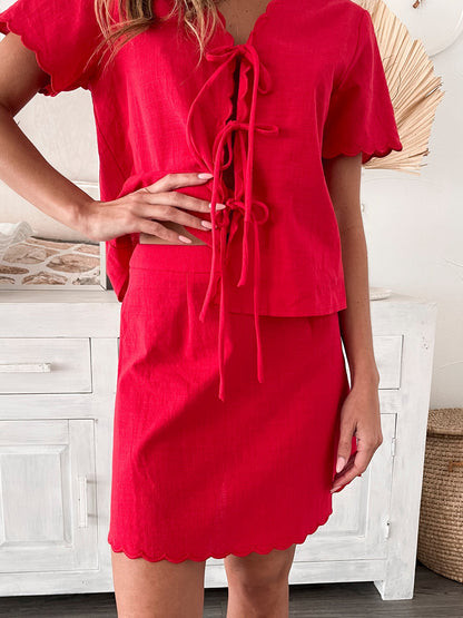 Ameera Red Skirt | Women's High Waisted A-Line Mini Skirt