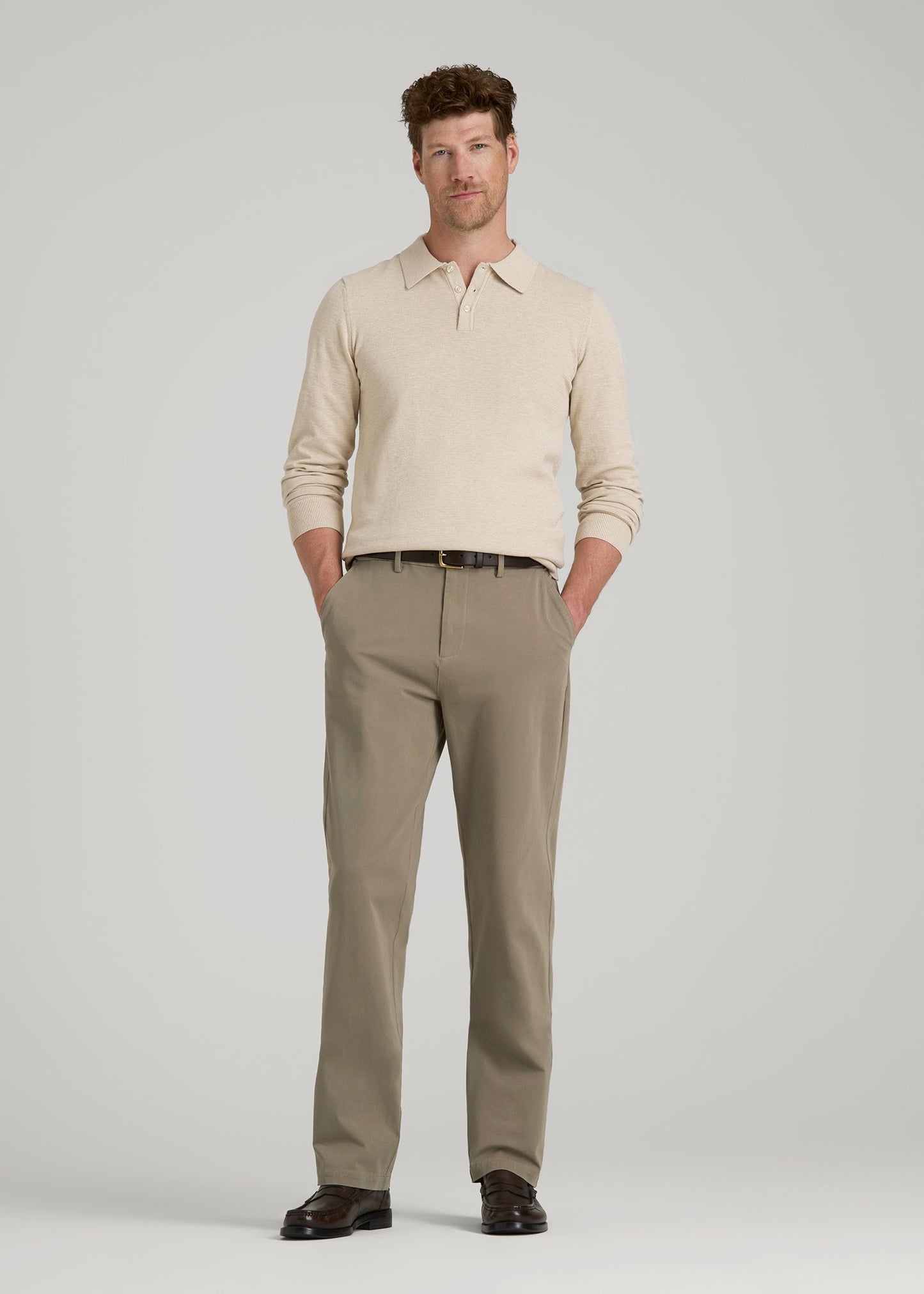 4-Way Stretch Commuter Straight Chino Pants for Tall Men in Dusty Khaki