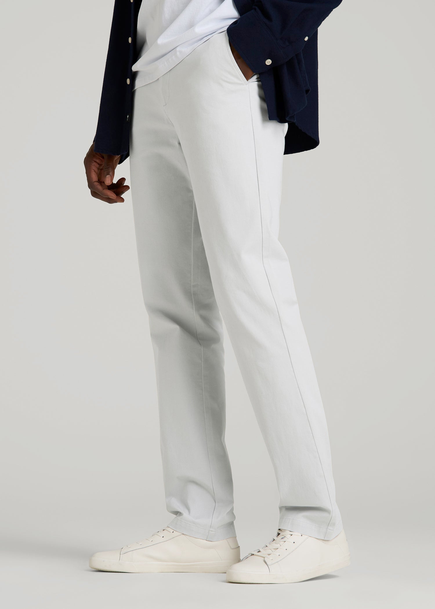 4 Way Stretch Commuter TAPERED Chino Pants for Tall Men in Silver Drop