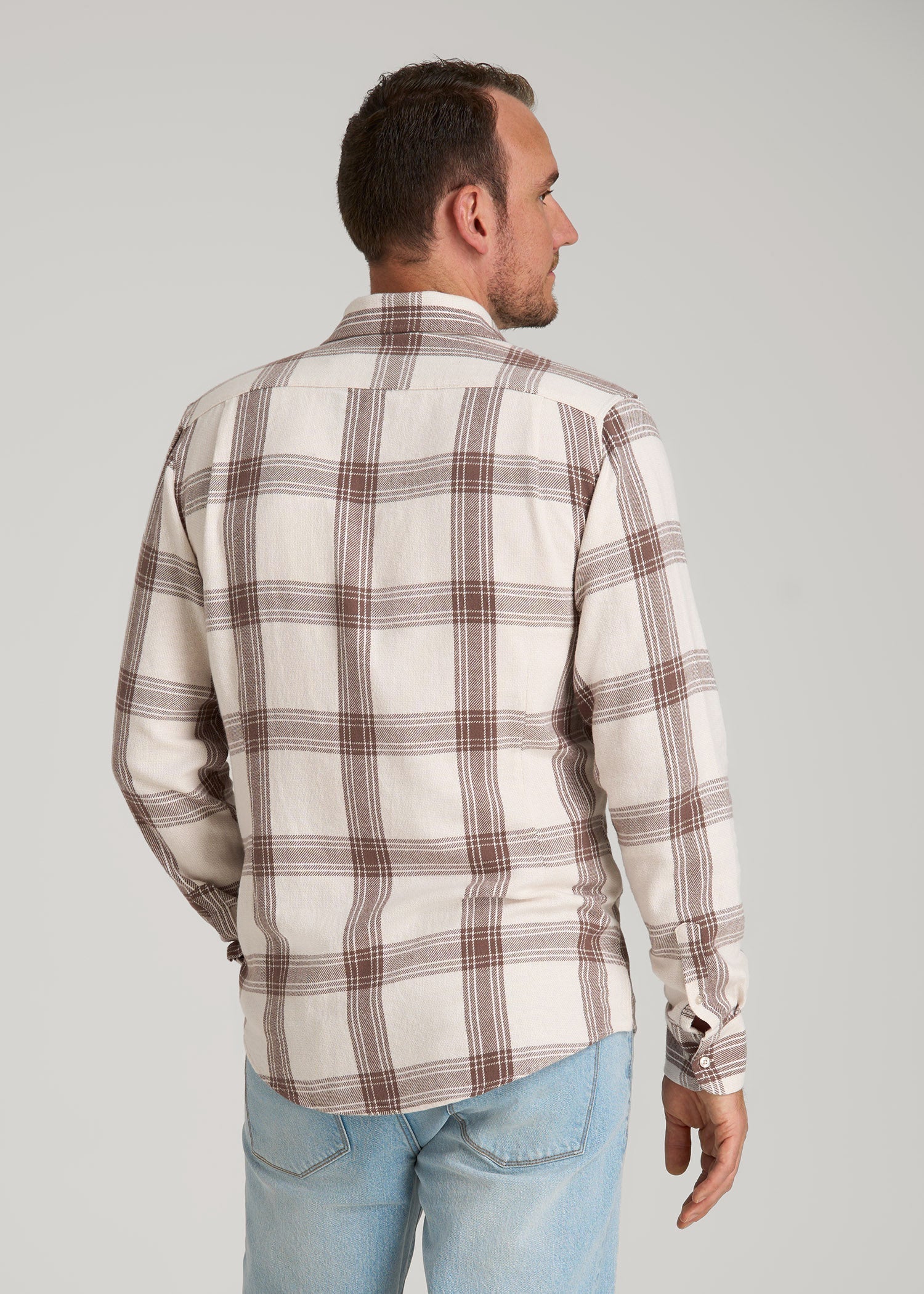 Nelson Flannel Shirt for Tall Men in Beige Plaid