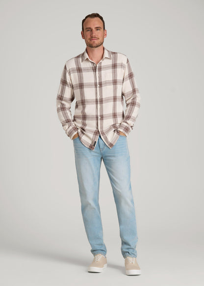 Nelson Flannel Shirt for Tall Men in Beige Plaid