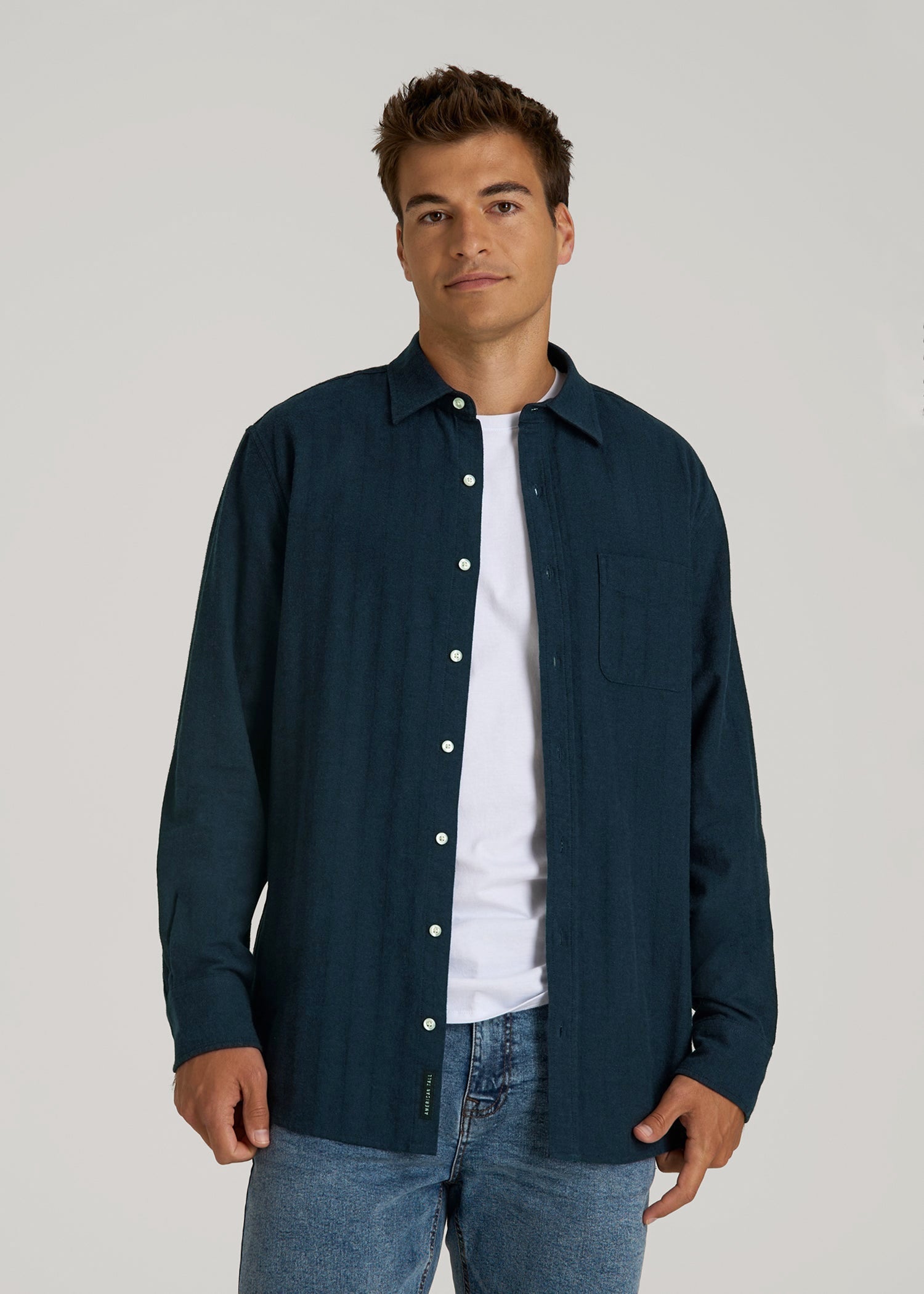 Nelson Flannel Shirt for Tall Men in Blue Chevron