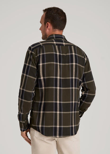 Nelson Flannel Shirt for Tall Men in Olive Plaid