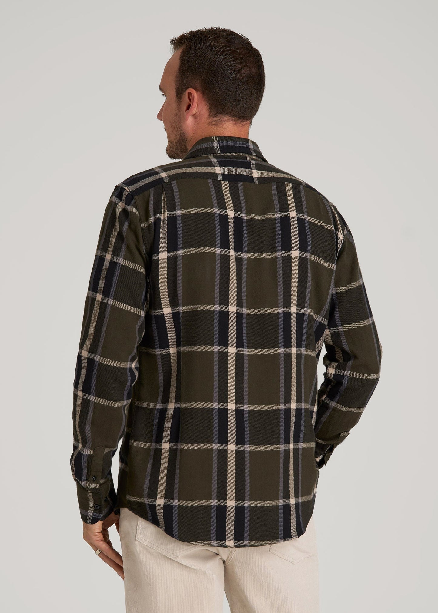 Nelson Flannel Shirt for Tall Men in Olive Plaid