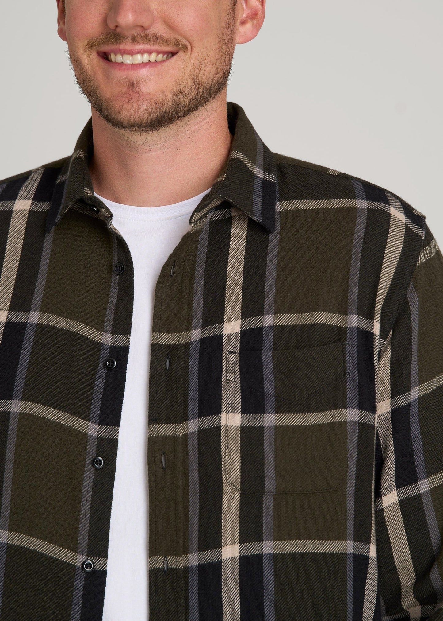 Nelson Flannel Shirt for Tall Men in Olive Plaid