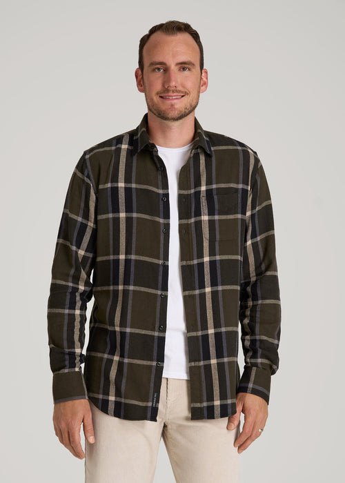Nelson Flannel Shirt for Tall Men in Olive Plaid