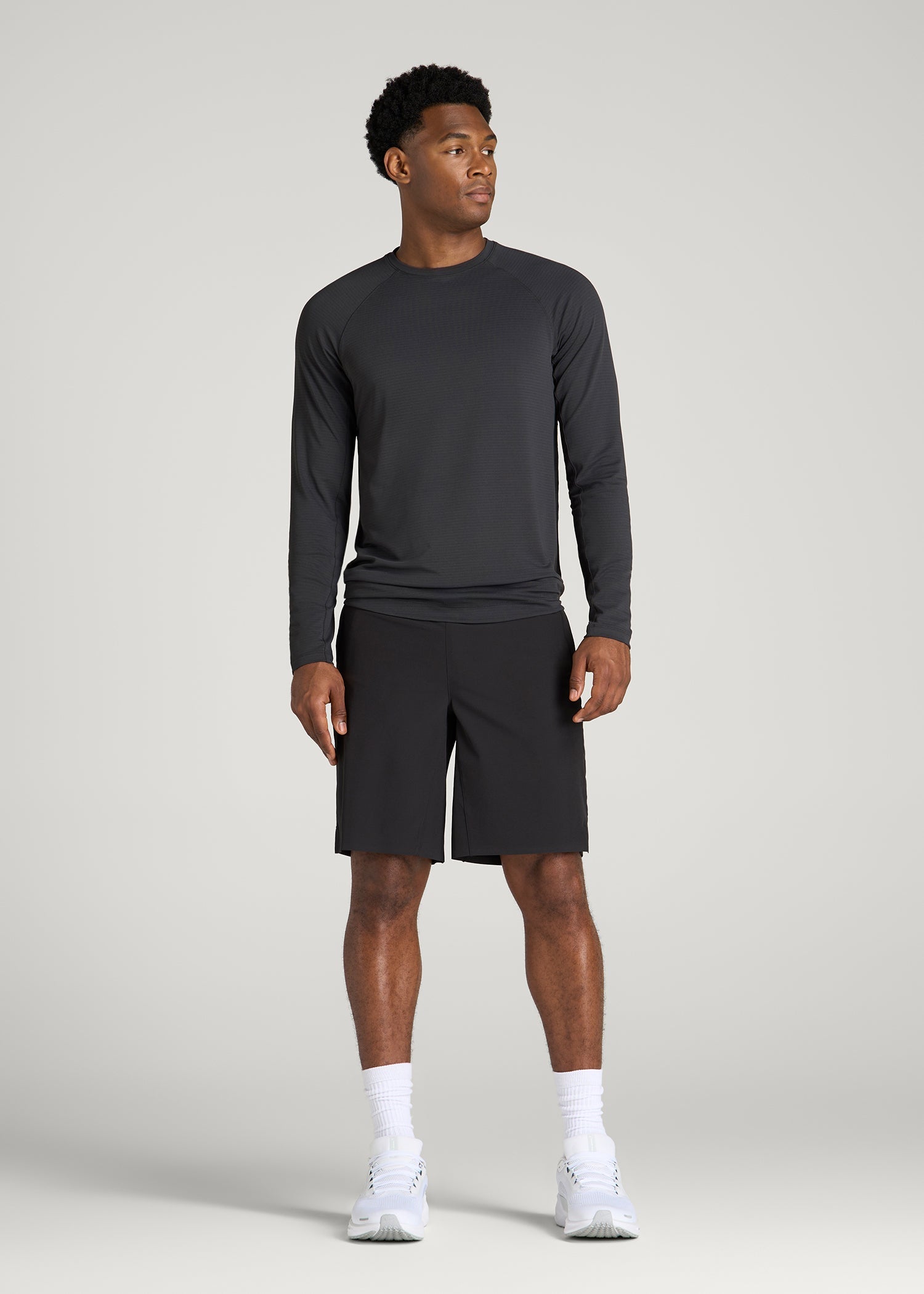 Air Knit Long Sleeves Performance Tshirt for Tall Men in Mid Grey