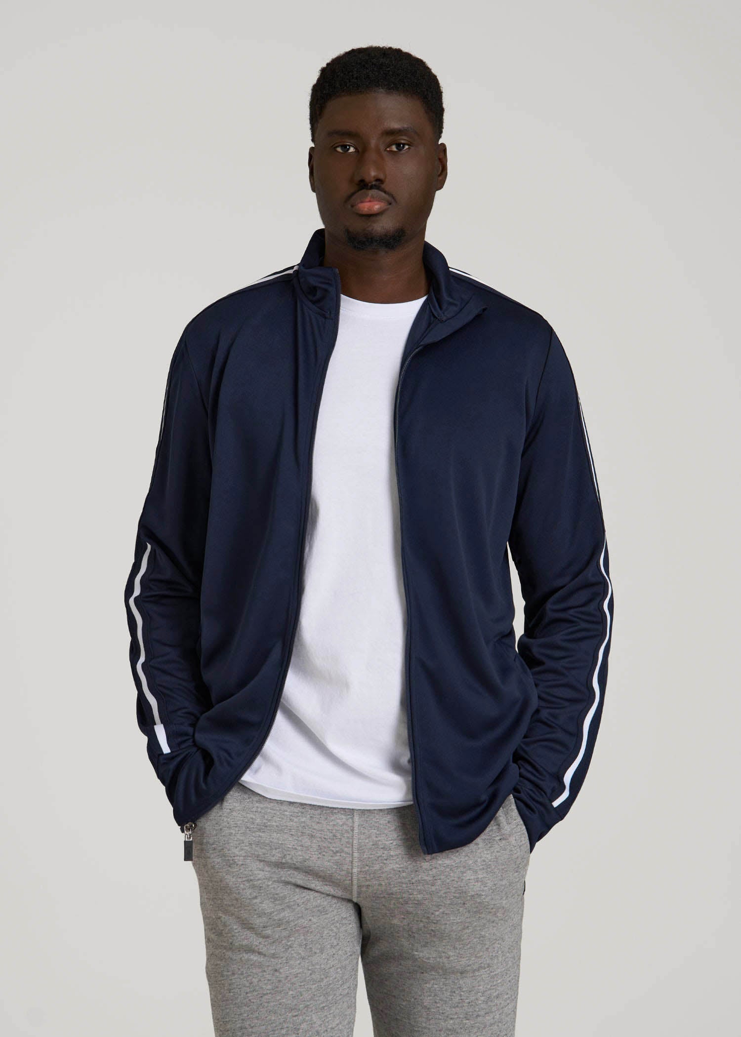 Athletic Stripe Jacket for Tall Men in Navy-White Stripe