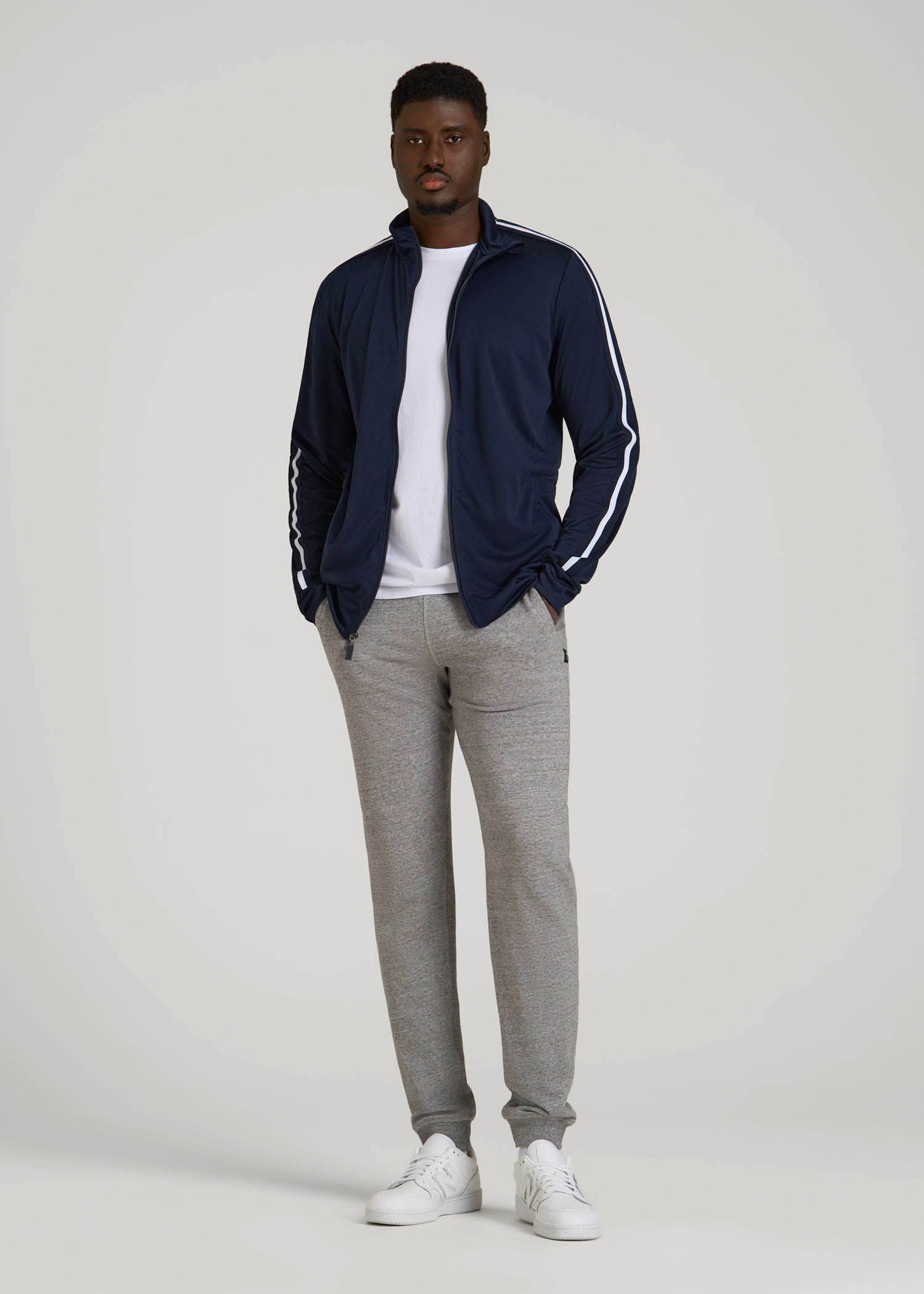 Athletic Stripe Jacket for Tall Men in Navy-White Stripe