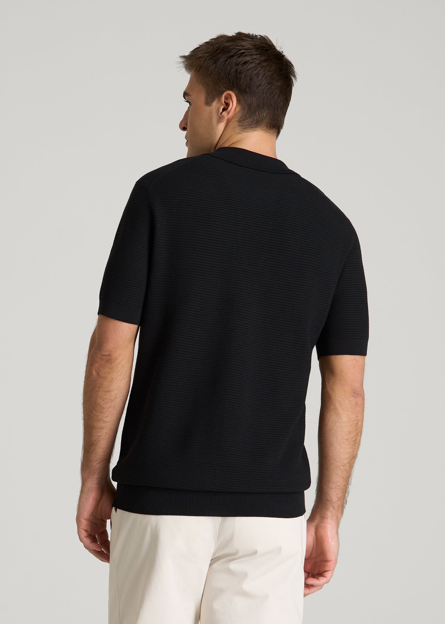 Braided Knit Sweater Polo for Tall Men in Black