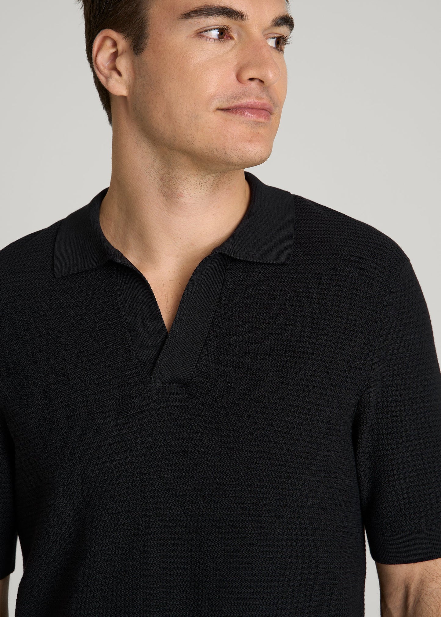 Braided Knit Sweater Polo for Tall Men in Black