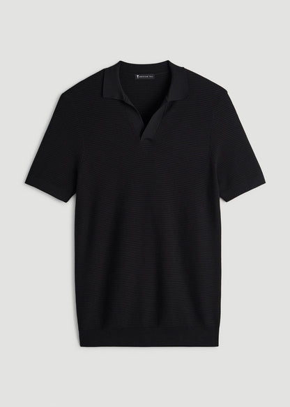 Braided Knit Sweater Polo for Tall Men in Black