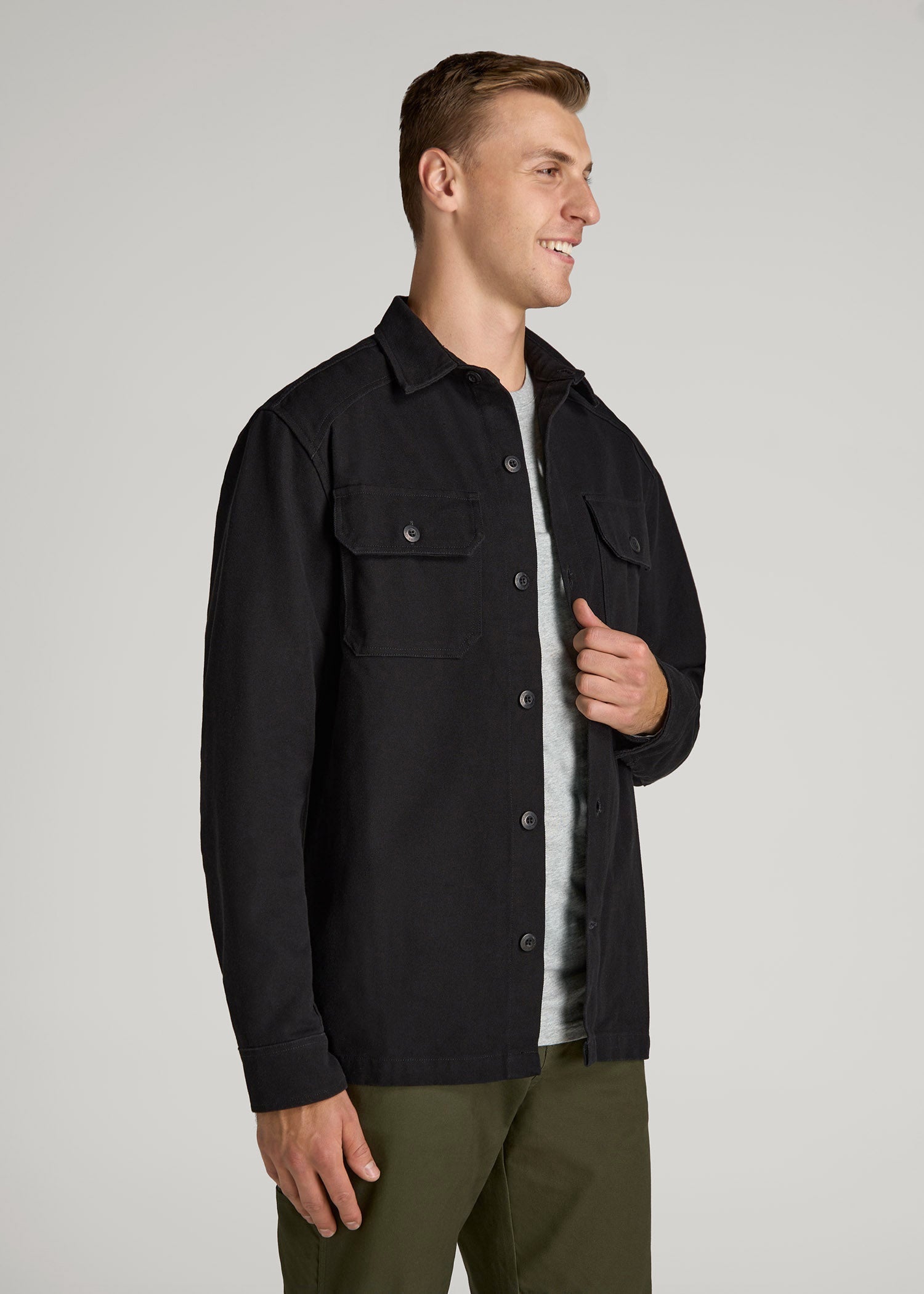 LJ&S Canvas Shirt Jacket for Tall Men in Black