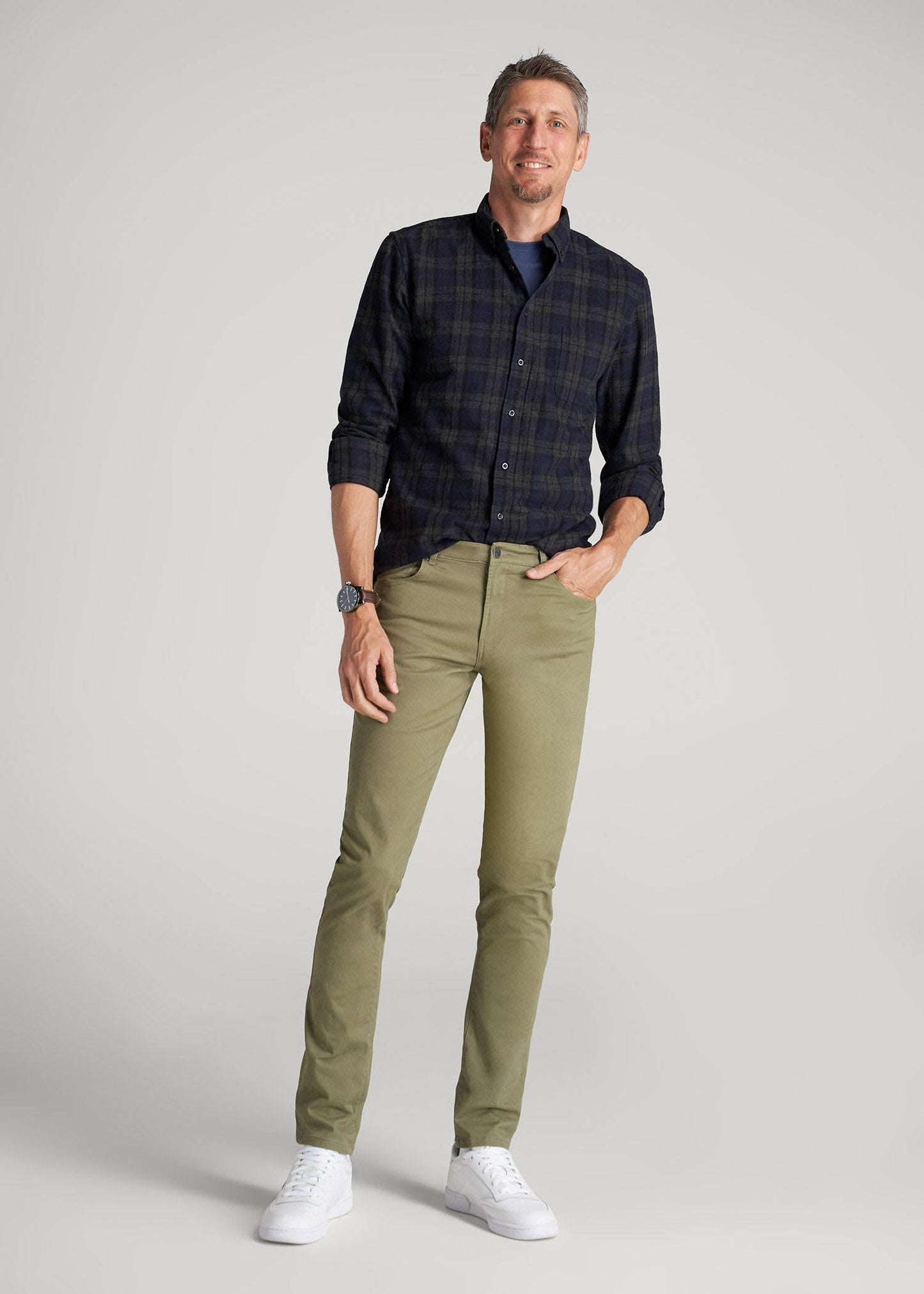 Carman TAPERED Fit Five Pocket Pants for Tall Men in Fatigue Green