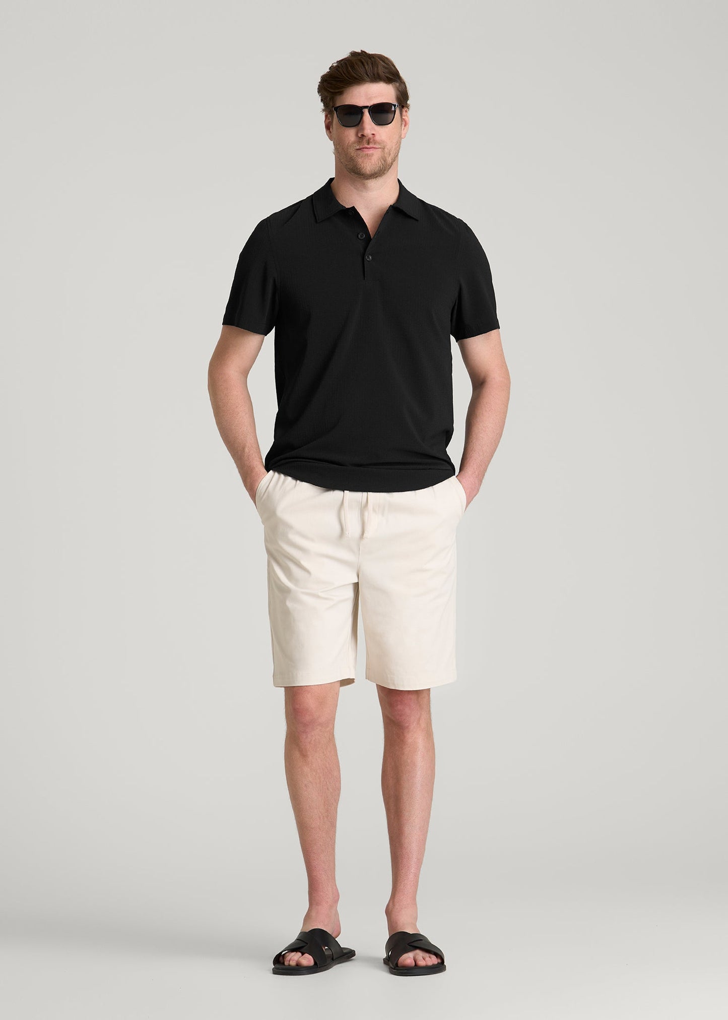 Coastal Perforated Polo for Tall Men in Black