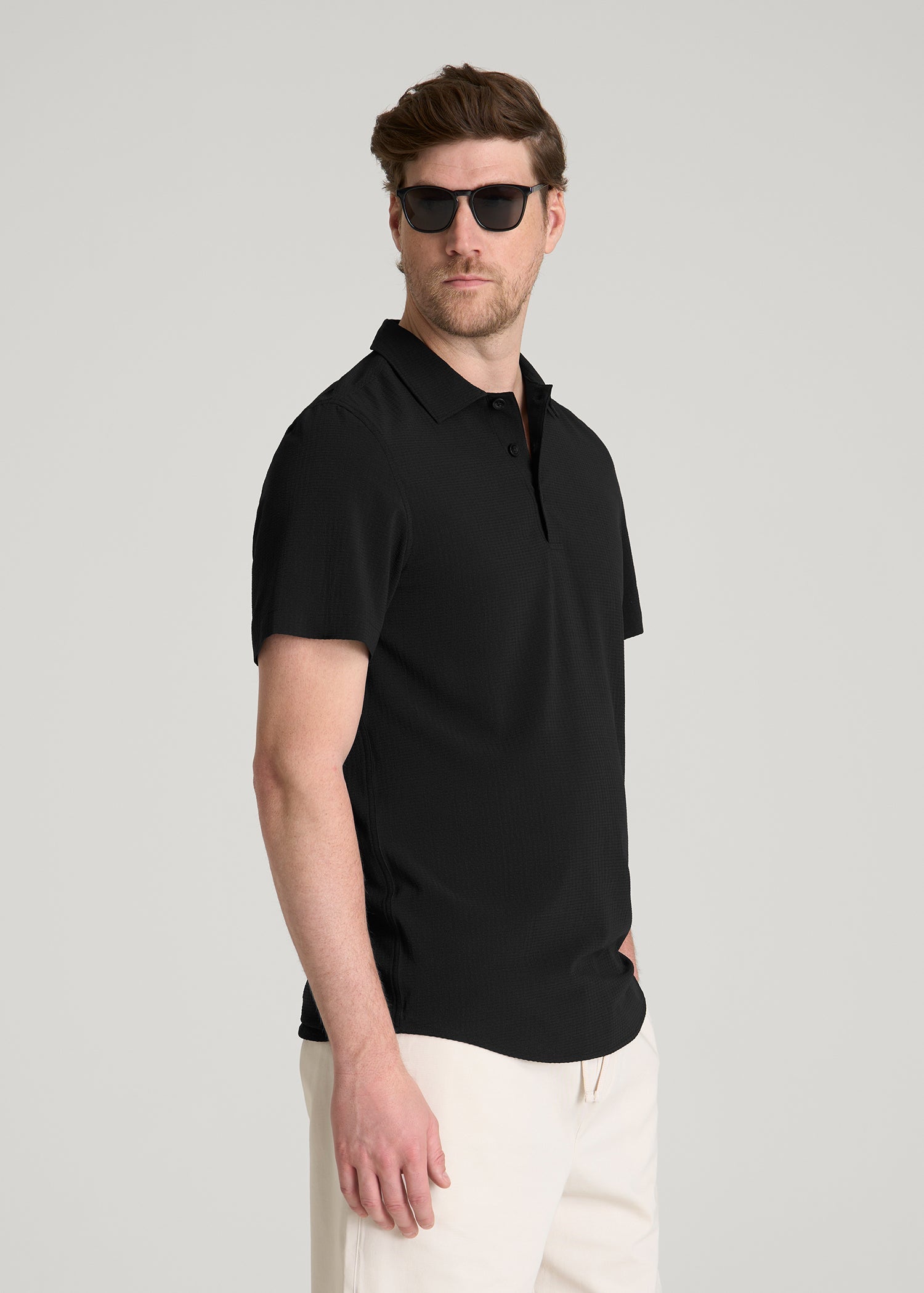 Coastal Perforated Polo for Tall Men in Black