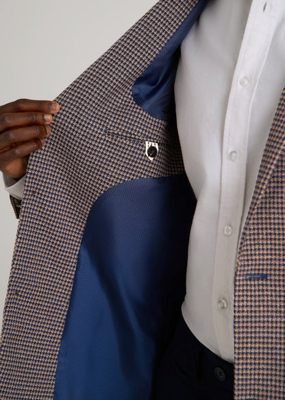 Core Blazer for Tall Men in Brown and Blue Mini Houndstooth