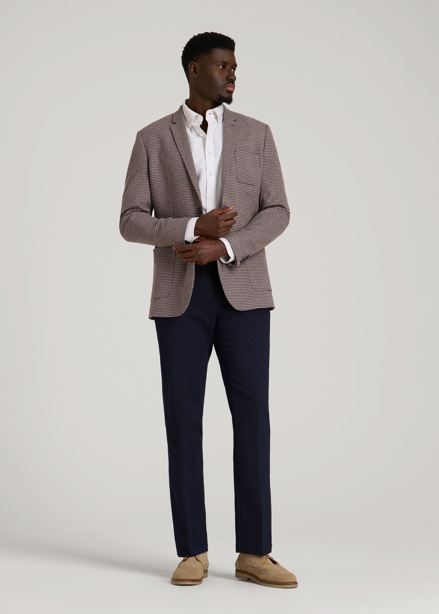Core Blazer for Tall Men in Brown and Blue Mini Houndstooth