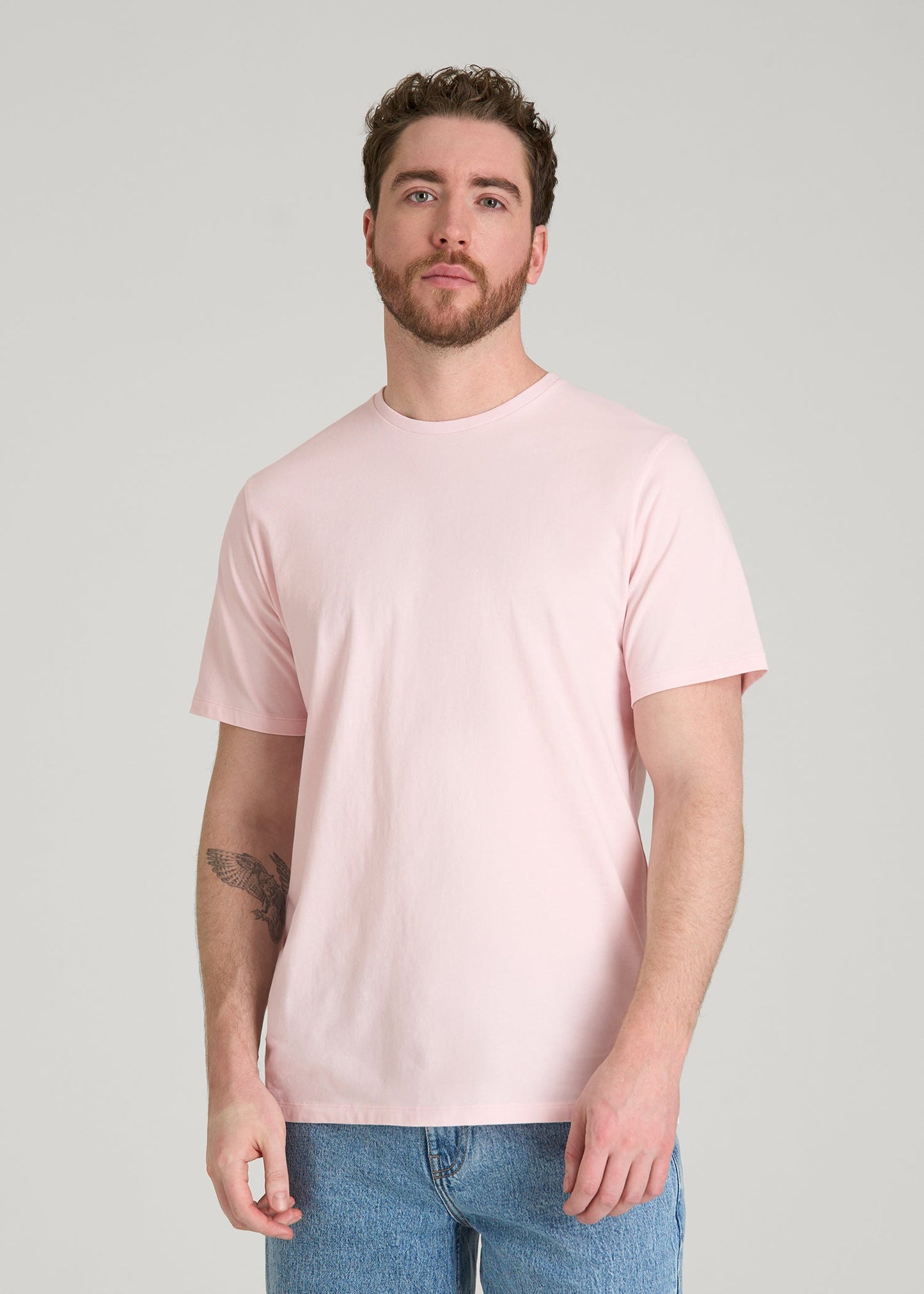 Core Cotton Crewneck Tee for Tall Men in Barely Pink