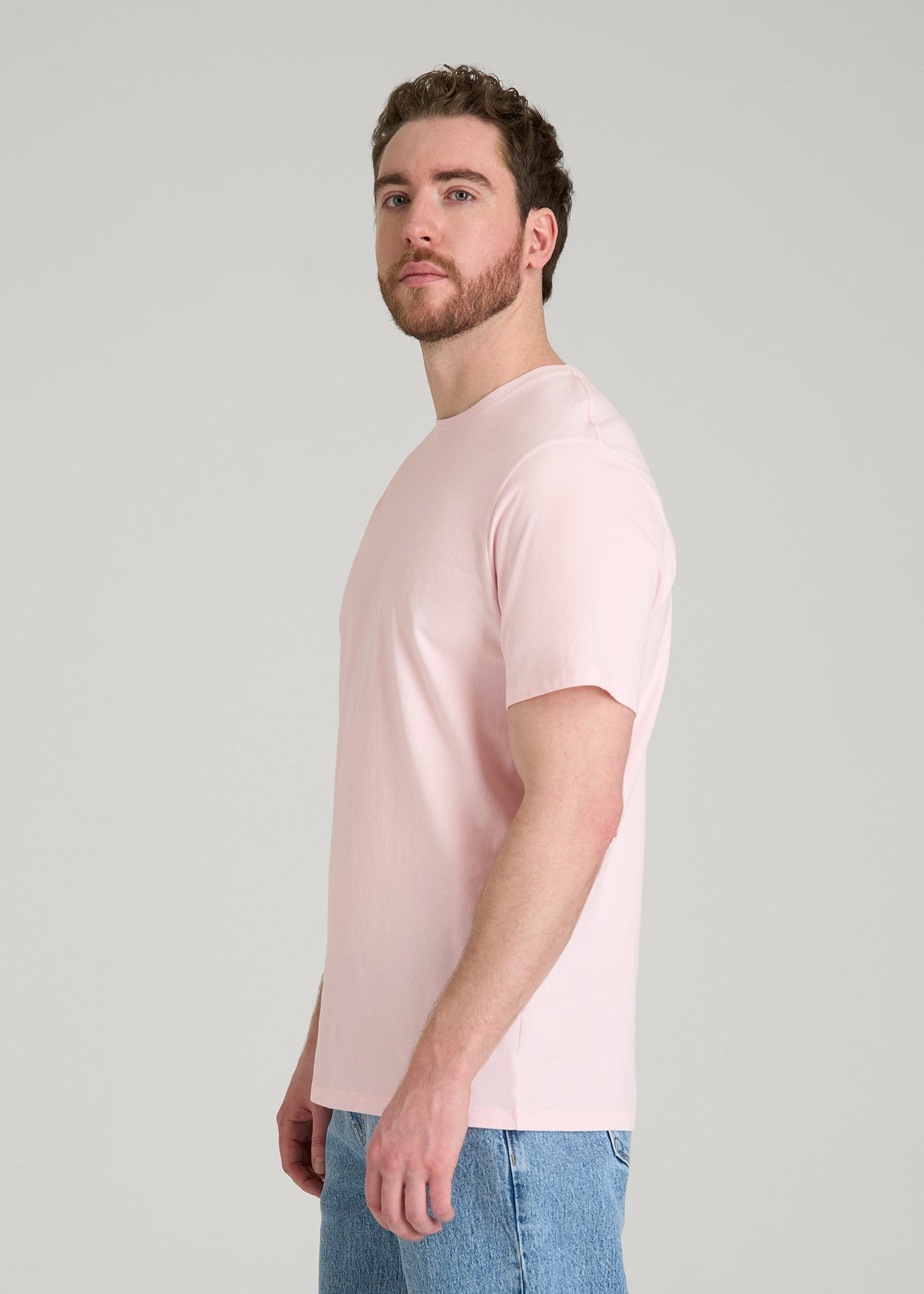 Core Cotton Crewneck Tee for Tall Men in Barely Pink