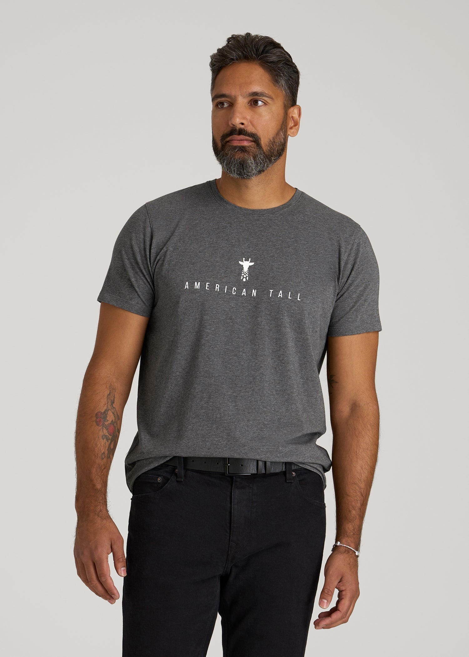 Logo Tee for Tall Men in Charcoal Mix
