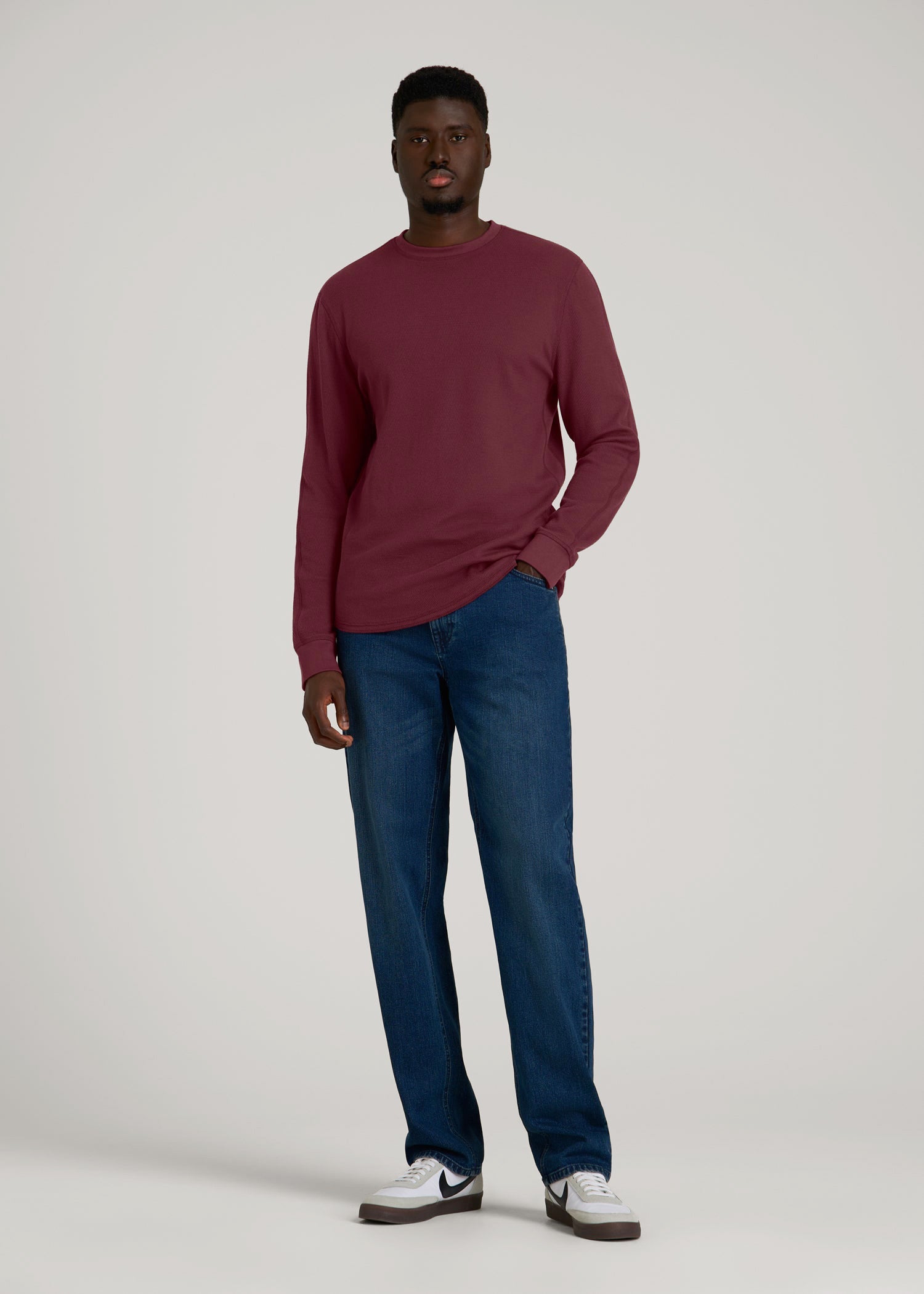 Double Honeycomb Thermal Crewneck for Tall Men in Tawny Port