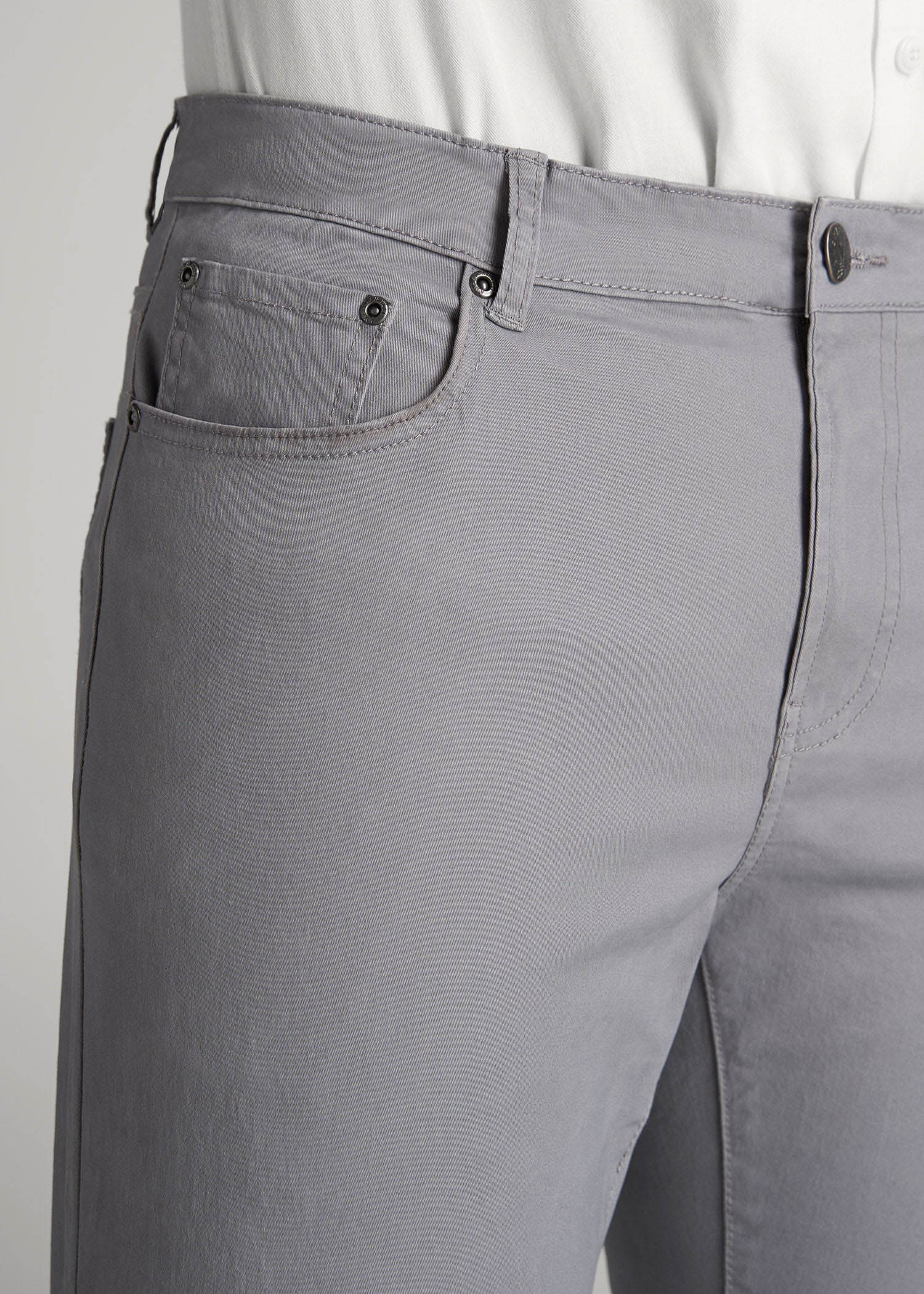 Dylan Slim Fit Five-Pocket Pants For Tall Men in Pebble Grey