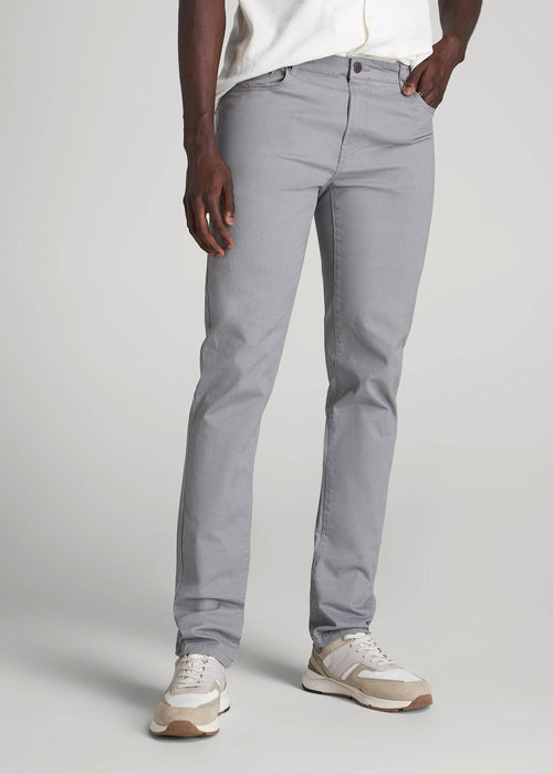 Dylan Slim Fit Five-Pocket Pants For Tall Men in Pebble Grey