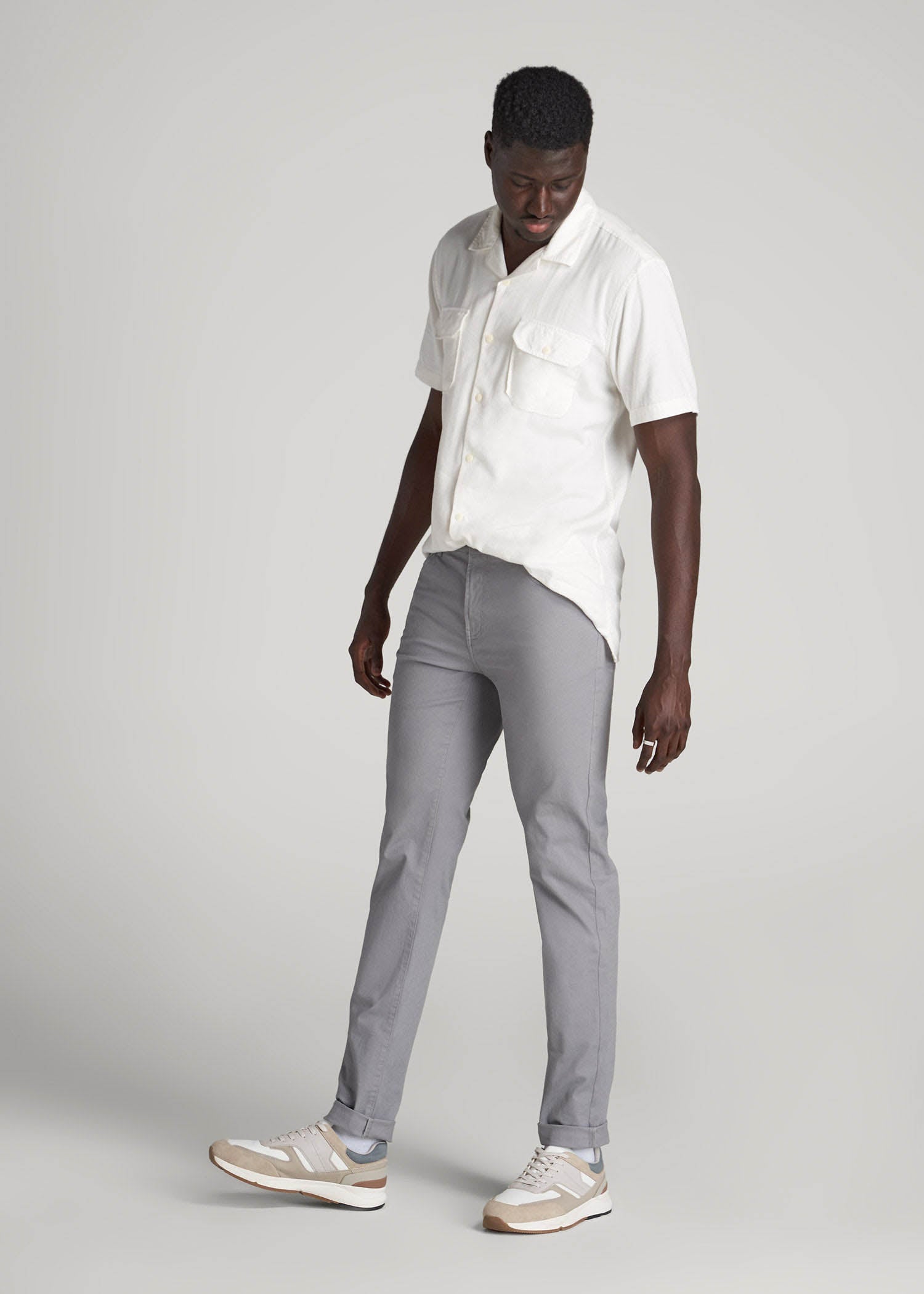 Dylan Slim Fit Five-Pocket Pants For Tall Men in Pebble Grey