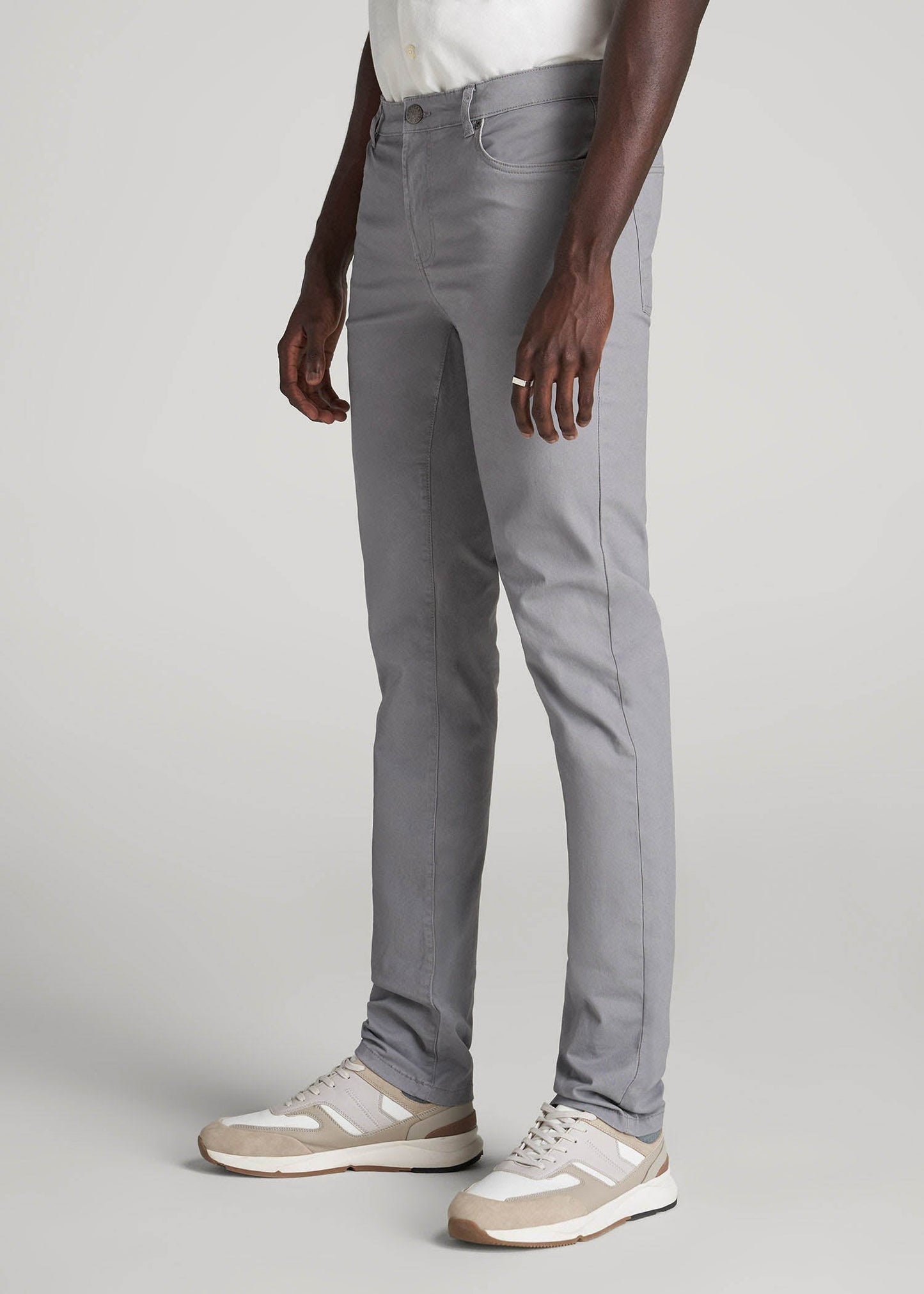 Dylan Slim Fit Five-Pocket Pants For Tall Men in Pebble Grey