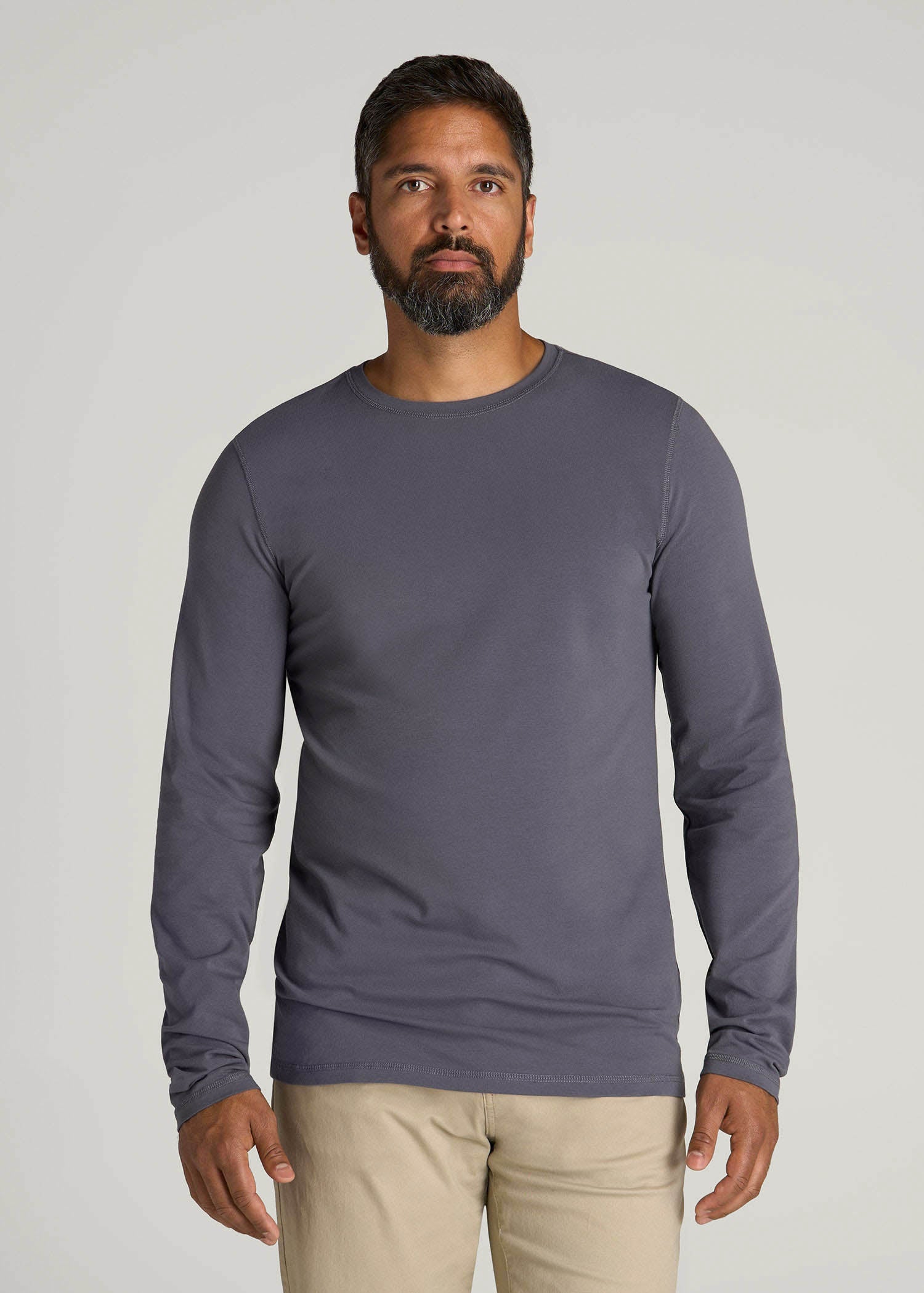 The Essential Slim Fit Long Sleeve Tee for Tall Men in Grey Blue