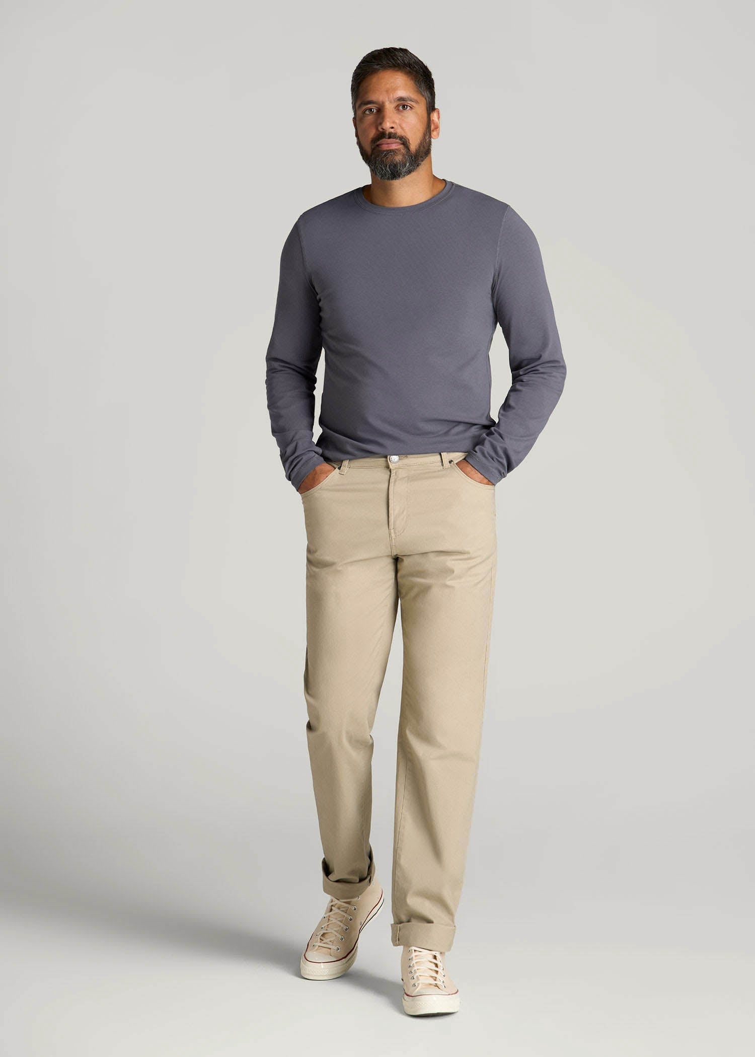 The Essential Slim Fit Long Sleeve Tee for Tall Men in Grey Blue