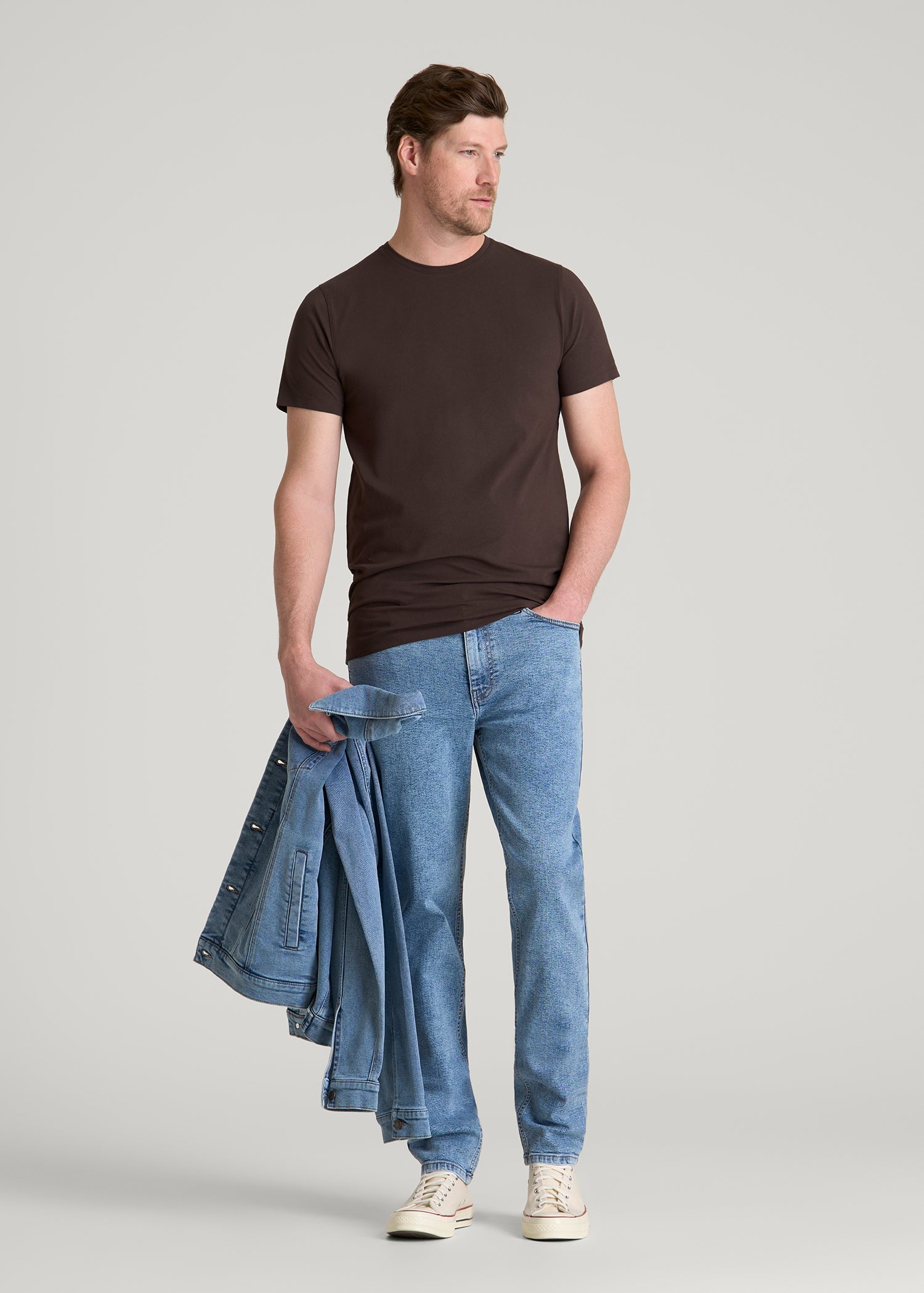 The Essential Modern Fit Crewneck Tee for Tall Men in Espresso