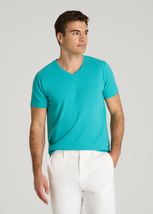 The Essential Modern Fit V-Neck Tee for Tall Men in Baltic Turquoise