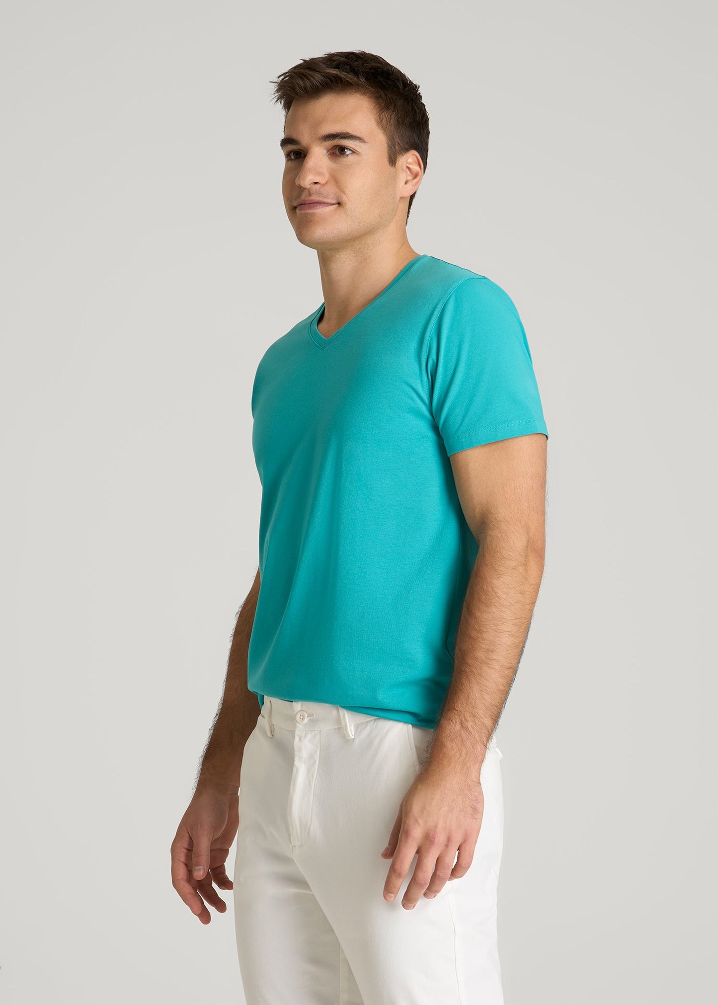 The Essential Modern Fit V-Neck Tee for Tall Men in Baltic Turquoise