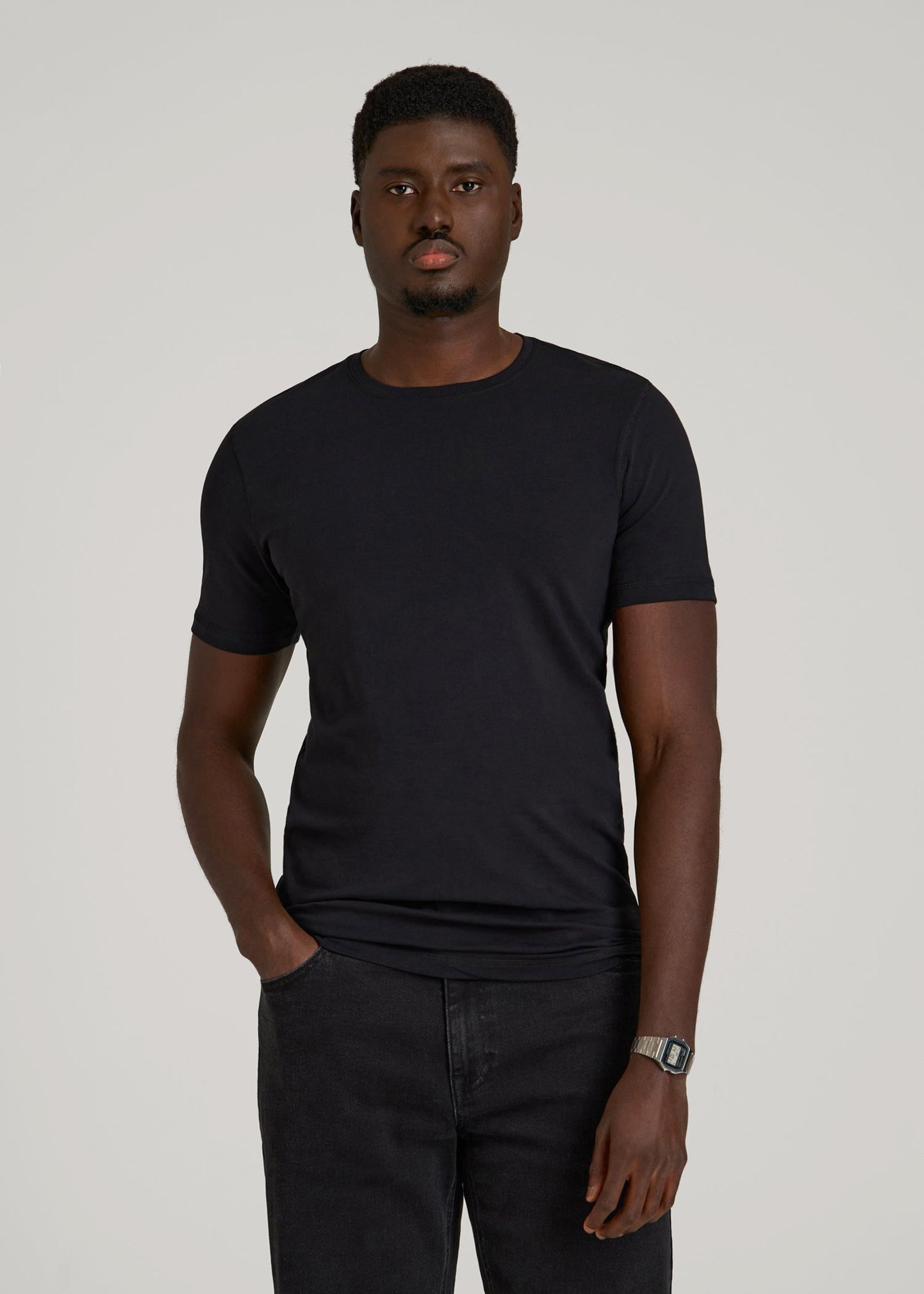 The Essential Slim Fit Crewneck Tee for Tall Men in Black