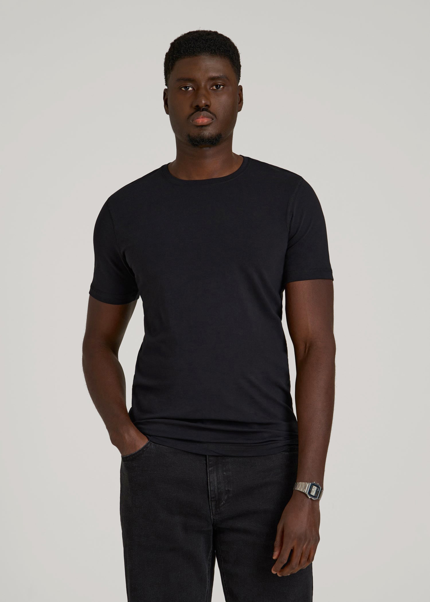 The Essential Slim Fit Crewneck Tee for Tall Men in Black